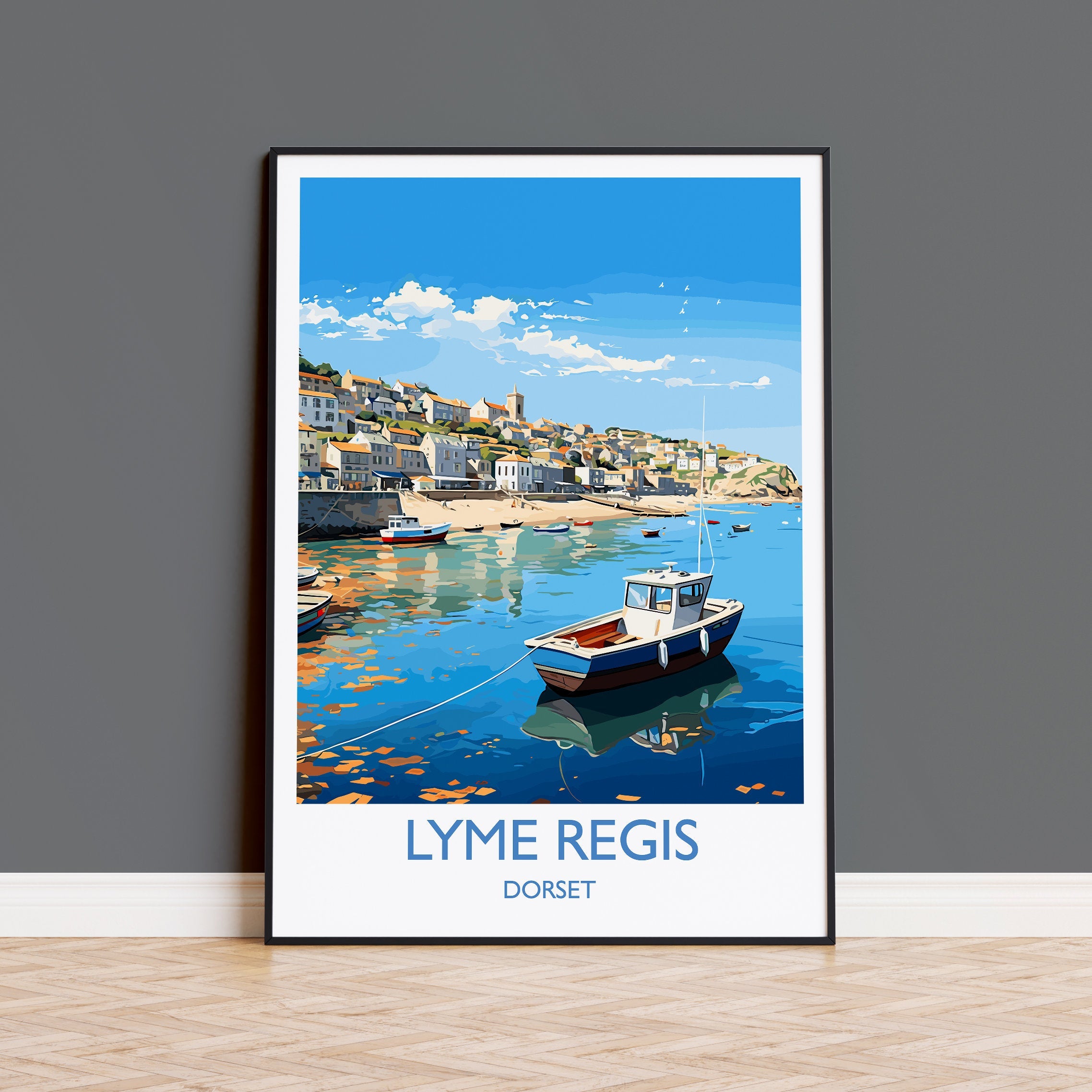 Lyme Regis Travel Print, Travel Poster of Lyme Regis, England, Dorset Art, Lyme Regis Art Lovers Gift, Wall Art Print NQ Media Designs