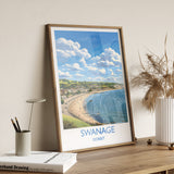 Swanage Bay Travel Print, Travel Poster of Swanage Bay, England, Dorset Coast Art Lovers Gift, Wall Art Print NQ Media Designs