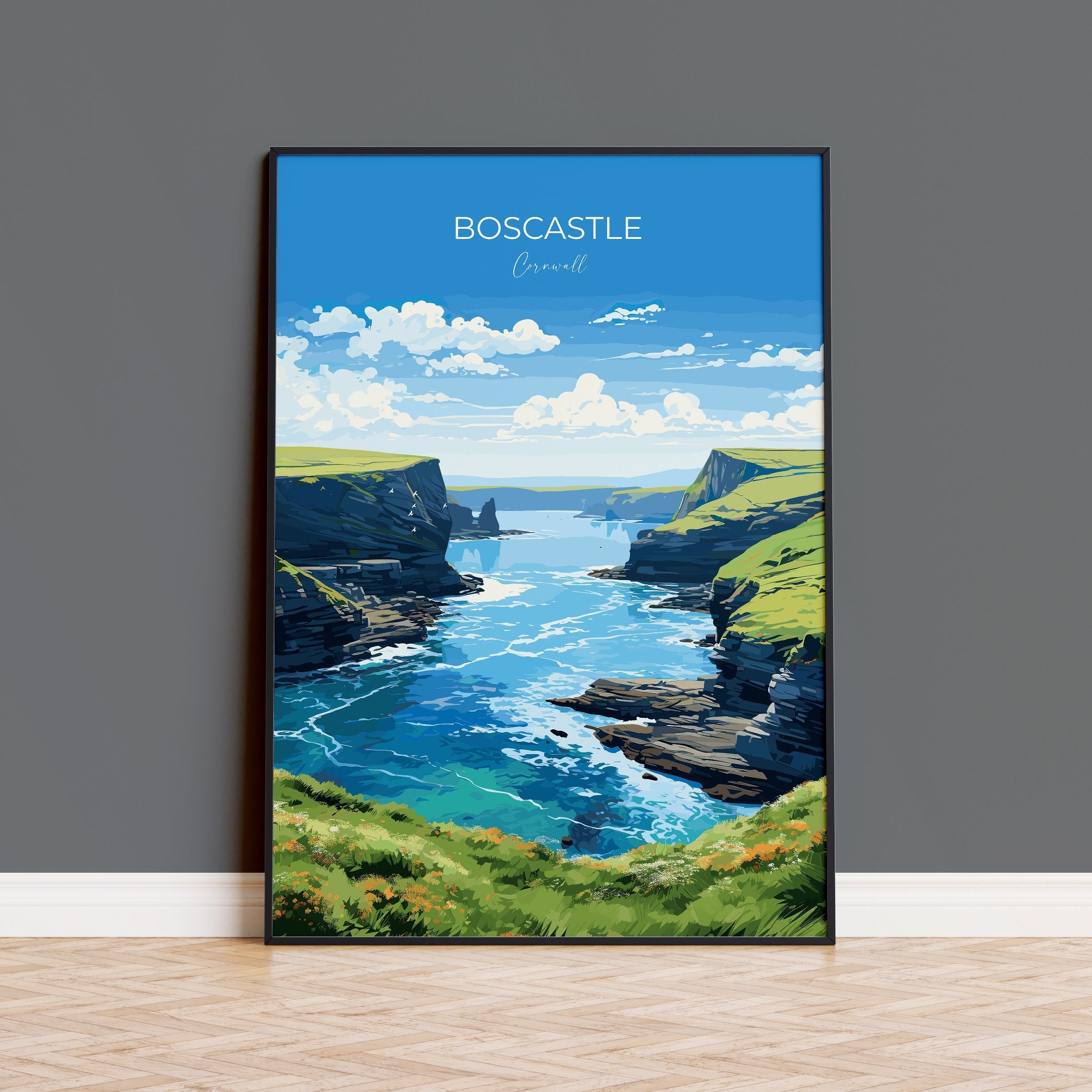 Boscastle Travel Poster, Travel Print of Boscastle, England, Cornwall Art, Boscastle Art Lovers Gift, Wall Art Print NQ Media Designs