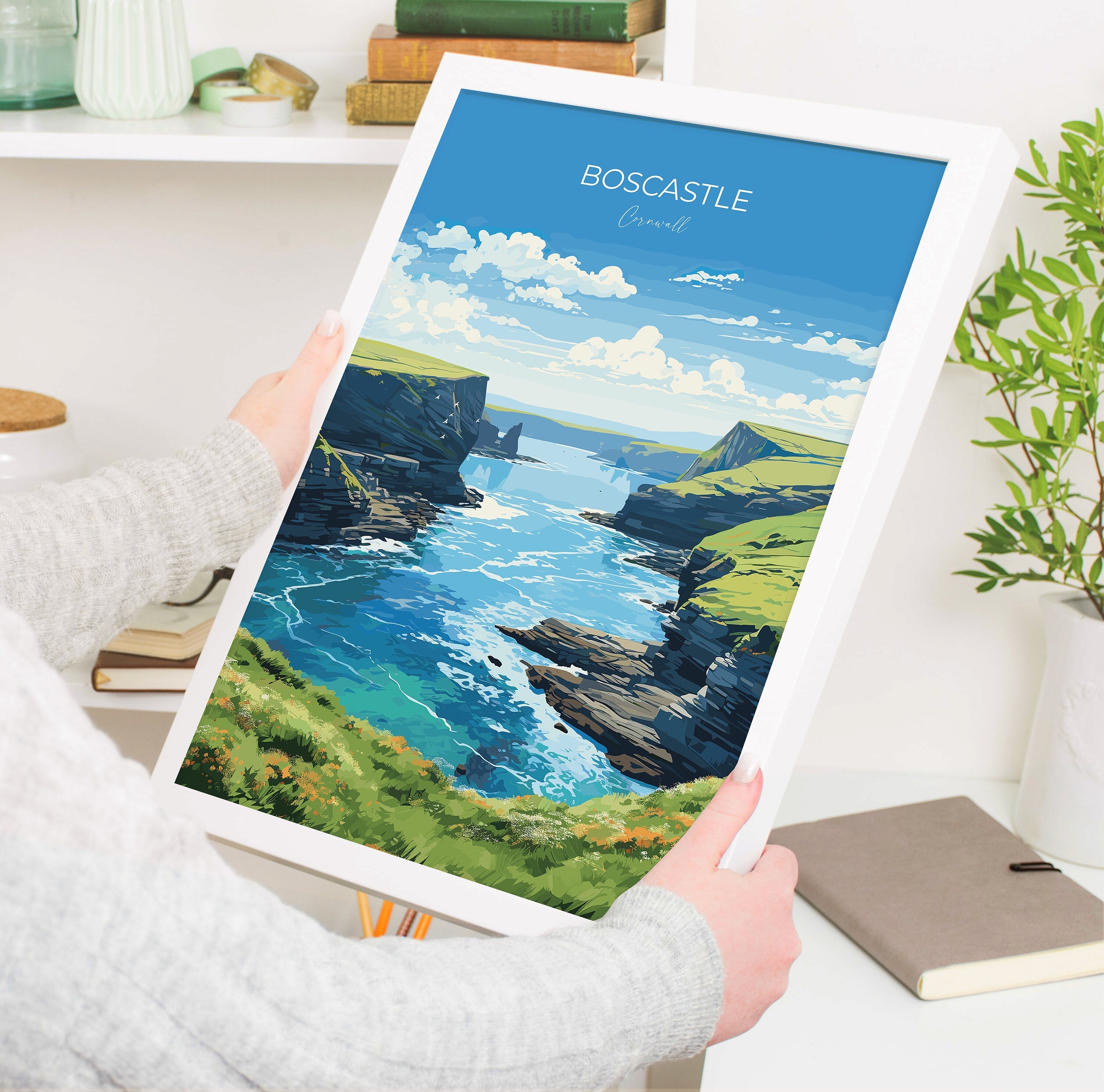 Boscastle Travel Poster, Travel Print of Boscastle, England, Cornwall Art, Boscastle Art Lovers Gift, Wall Art Print NQ Media Designs