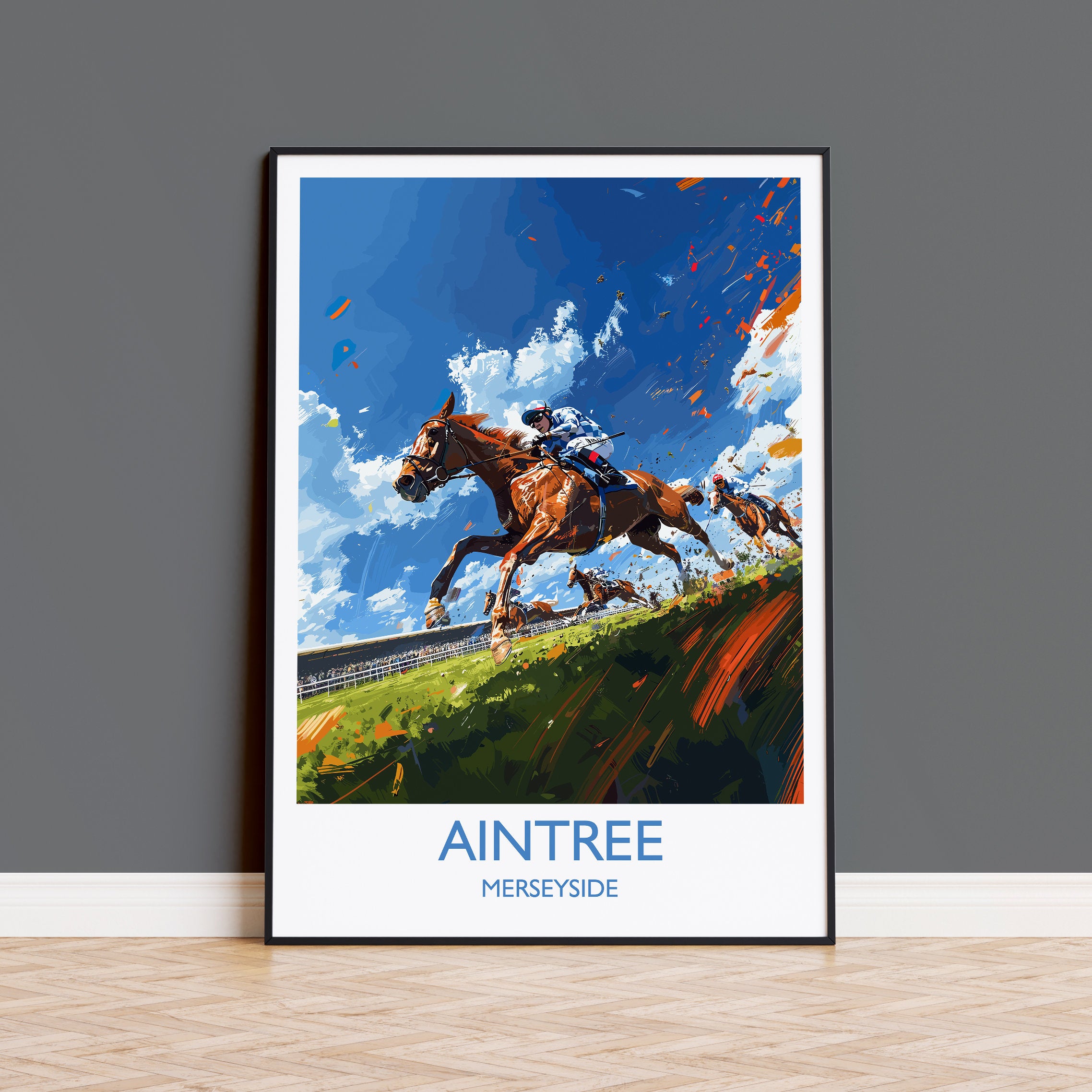 Aintree Travel Poster Wall Art, Travel Print of Aintree, Merseyside, England, Aintree Races Art Lovers Gift, England Art Gift