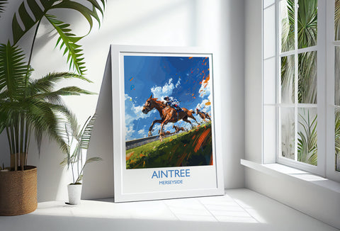 Aintree Travel Poster Wall Art, Travel Print of Aintree, Merseyside, England, Aintree Races Art Lovers Gift, England Art Gift