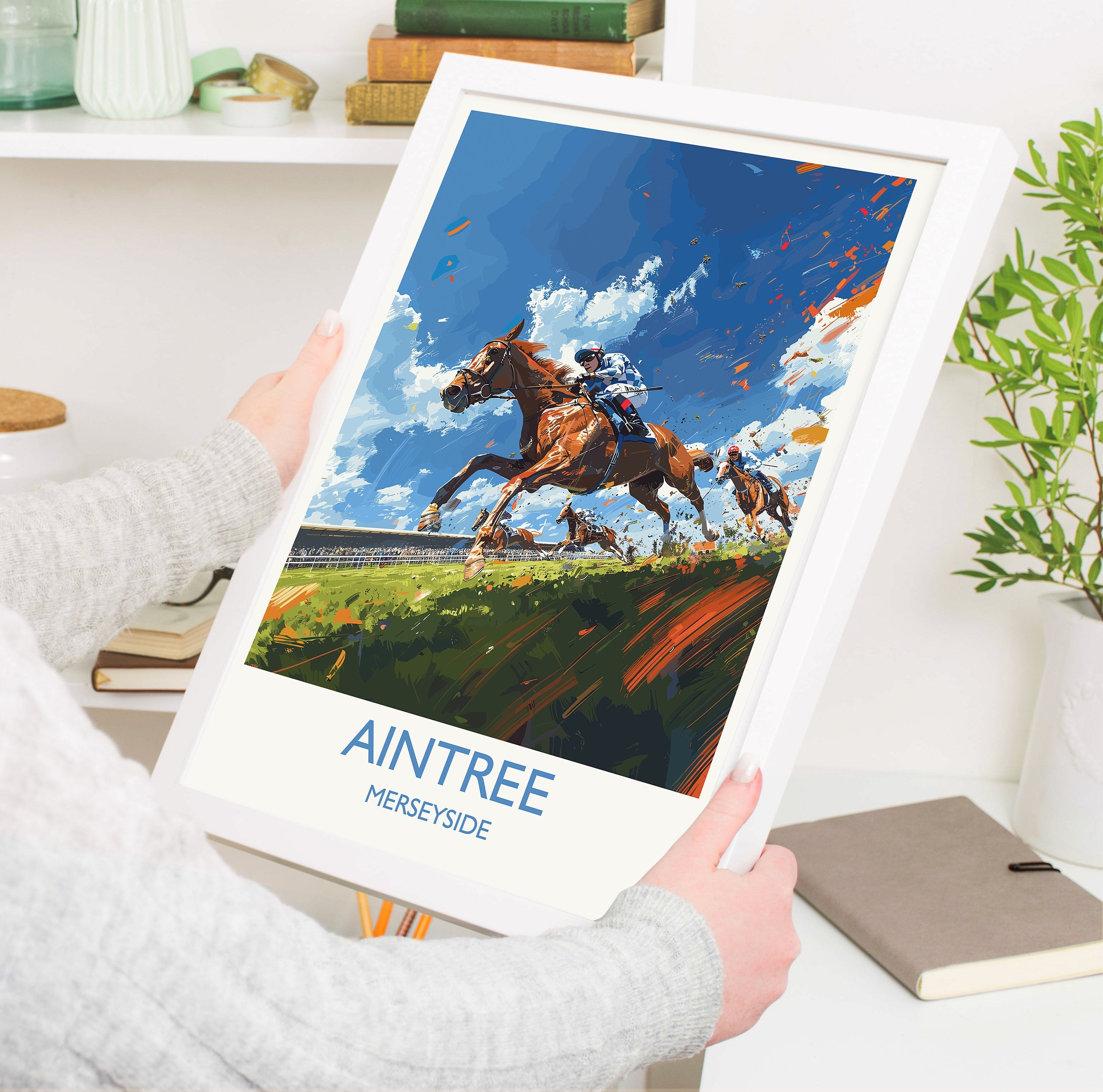 Aintree Travel Poster Wall Art, Travel Print of Aintree, Merseyside, England, Aintree Races Art Lovers Gift, England Art Gift NQ Media Designs