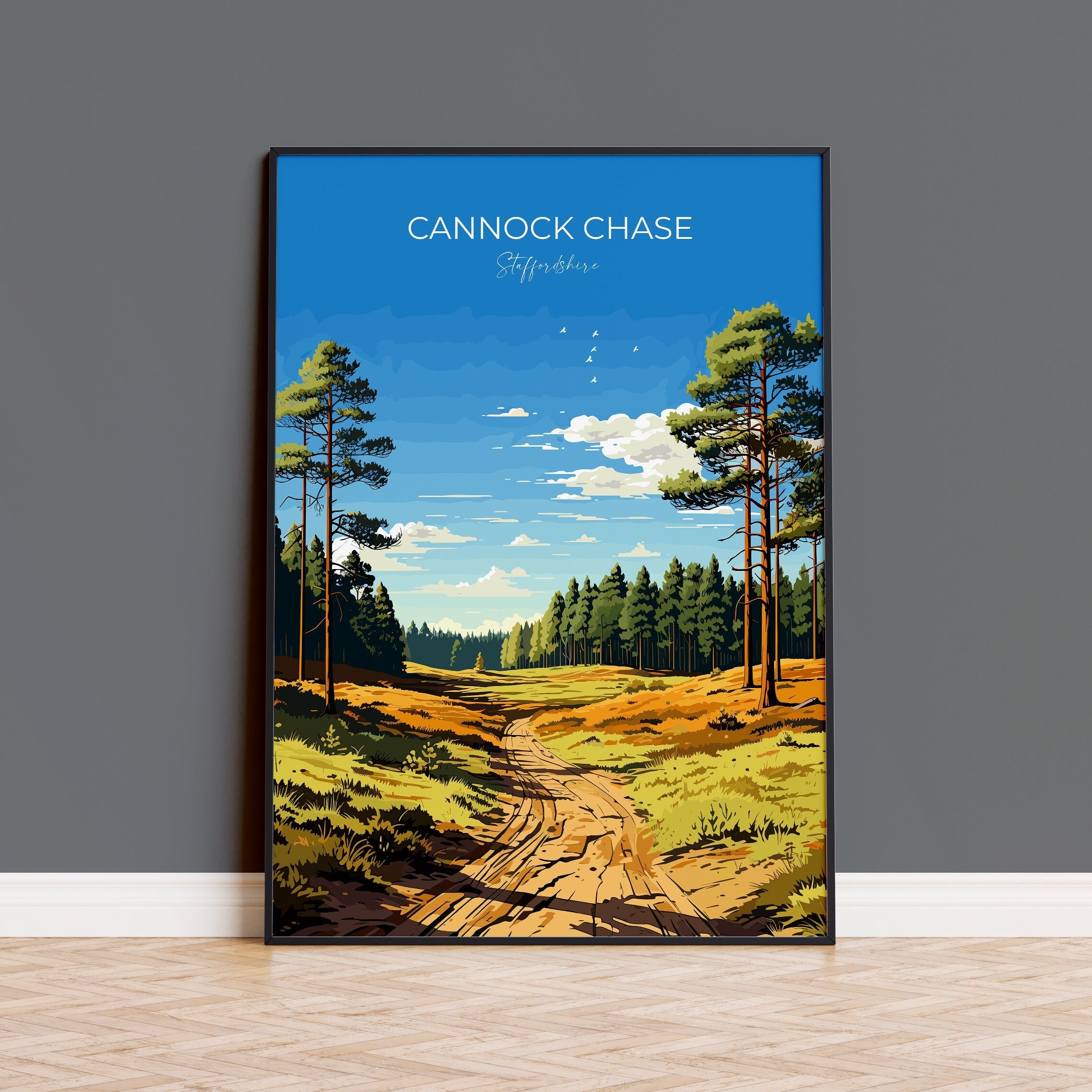 Cannock Chase Travel Poster, Travel Print of Cannock Chase, England, Staffordshire Art, Cannock Chase Art Lovers Gift, Wall Art Print NQ Media Designs