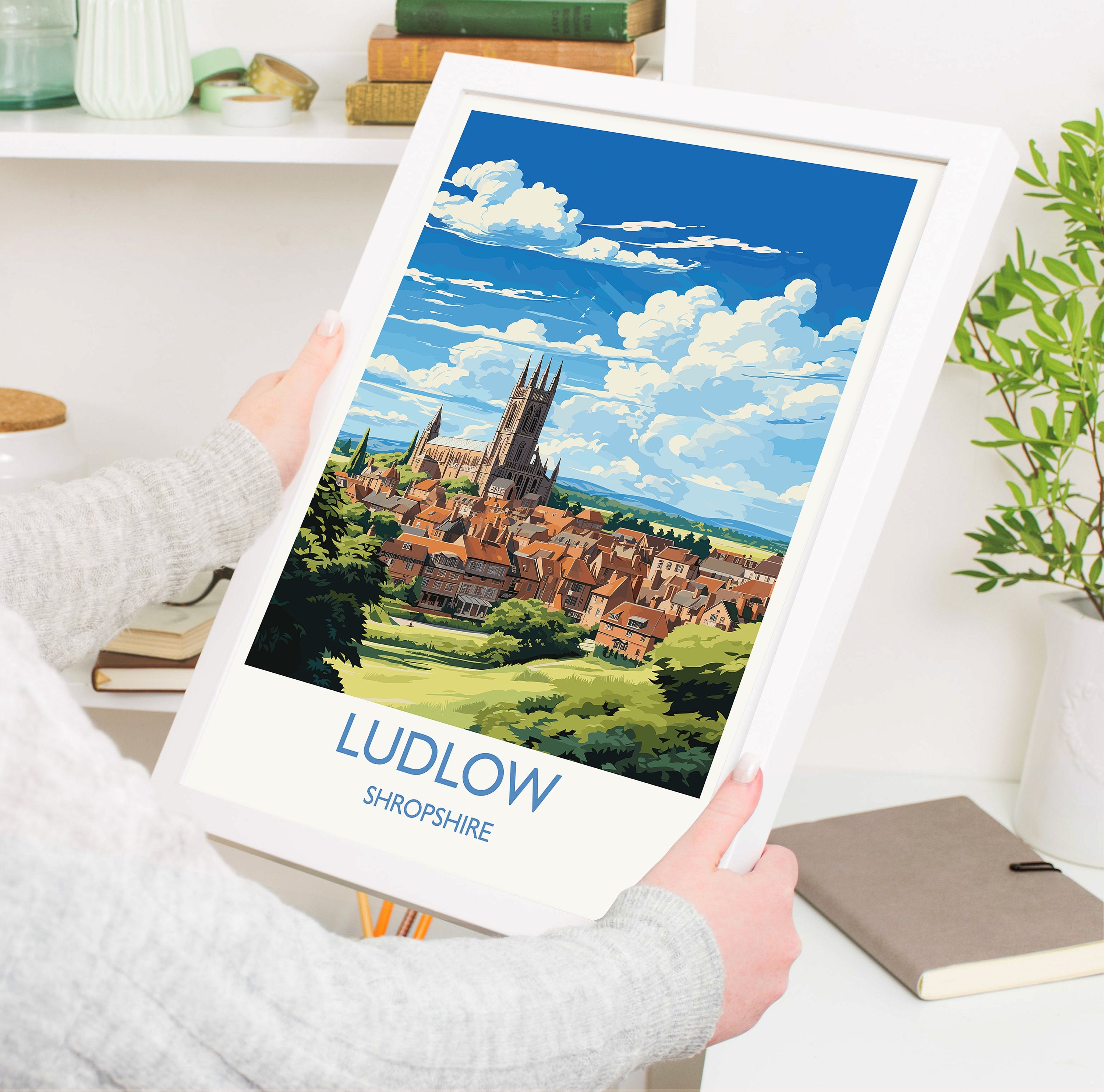 Ludlow Travel Print, Travel Poster of Ludlow, England, Shropshire Art, Ludlow Art Lovers Gift, Wall Art Print NQ Media Designs