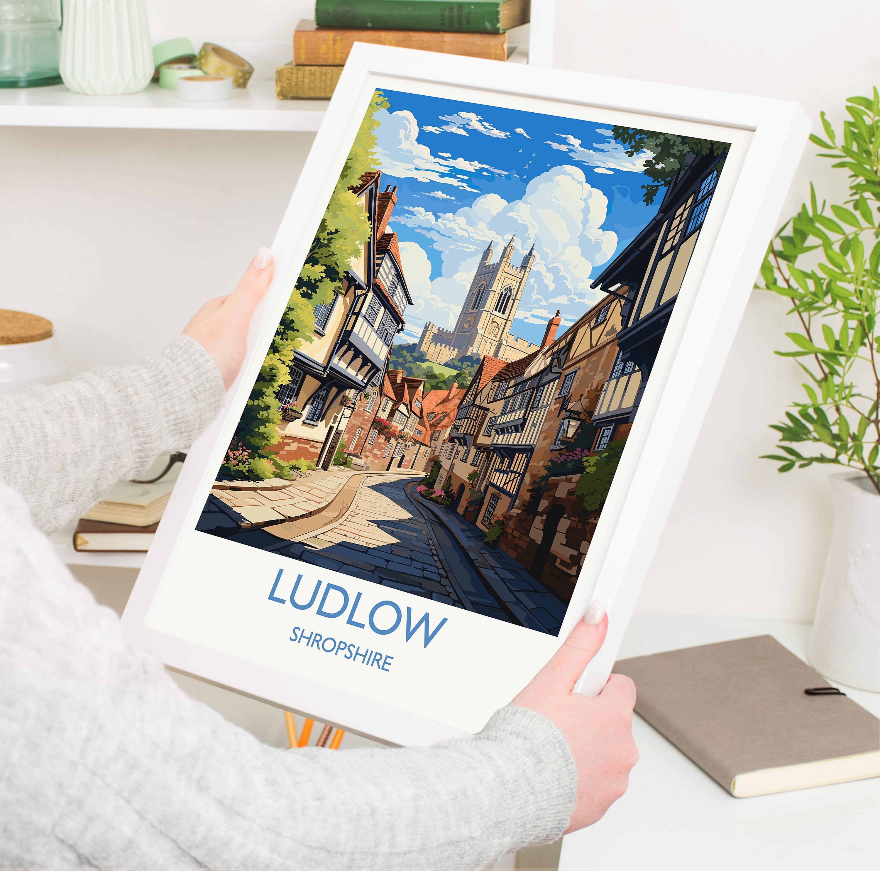 Ludlow Travel Print, Travel Poster of Ludlow, England, Shropshire Art, Ludlow Art Lovers Gift, Wall Art Print NQ Media Designs