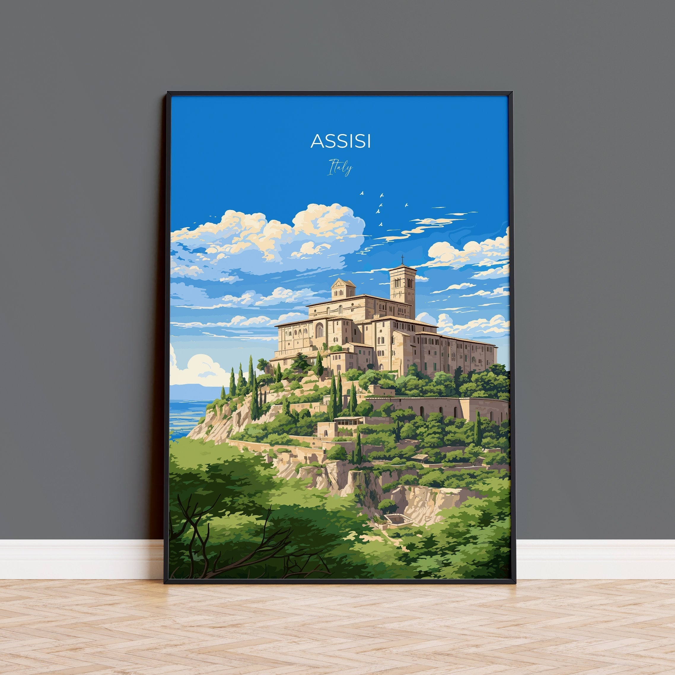 Assisi Travel Print, Travel Poster of Assisi , Italy, AssisiArt Lovers Gift, Wall Art Print NQ Media Designs
