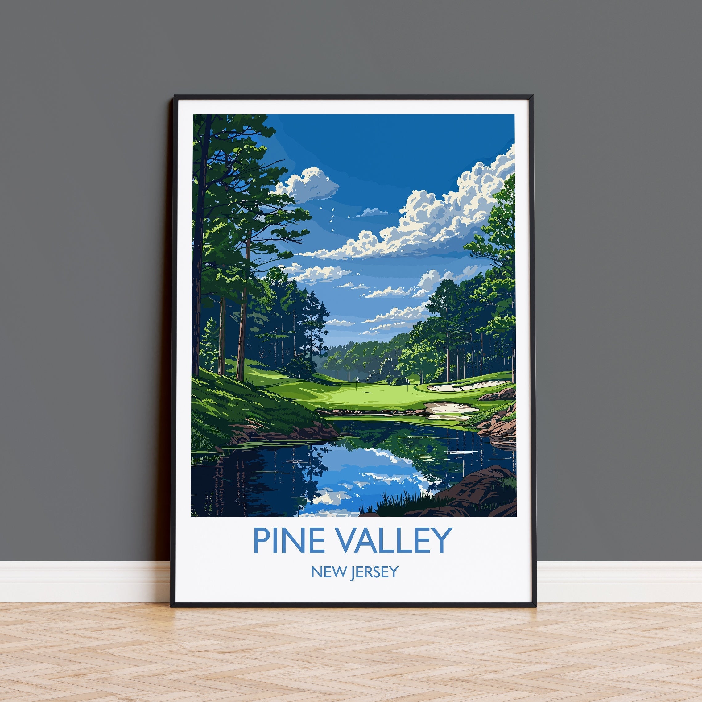 Pine Valley Travel Print, Travel Poster of Pine Valley Golf Course, Pine Valley Art Lovers Gift, New Jersey USA art, Birthday Gift NQ Media Designs