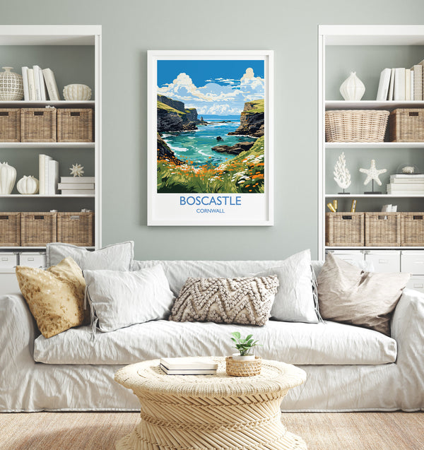Boscastle Travel Print, Travel Poster of Boscastle, England, Cornwall Art, Boscastle Art Lovers Gift, Wall Art Print