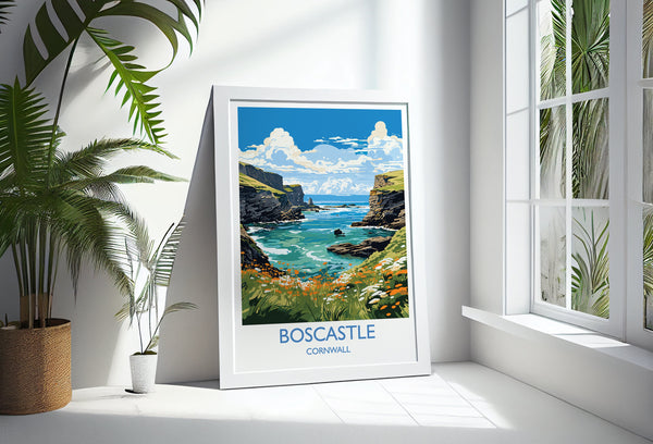 Boscastle Travel Print, Travel Poster of Boscastle, England, Cornwall Art, Boscastle Art Lovers Gift, Wall Art Print