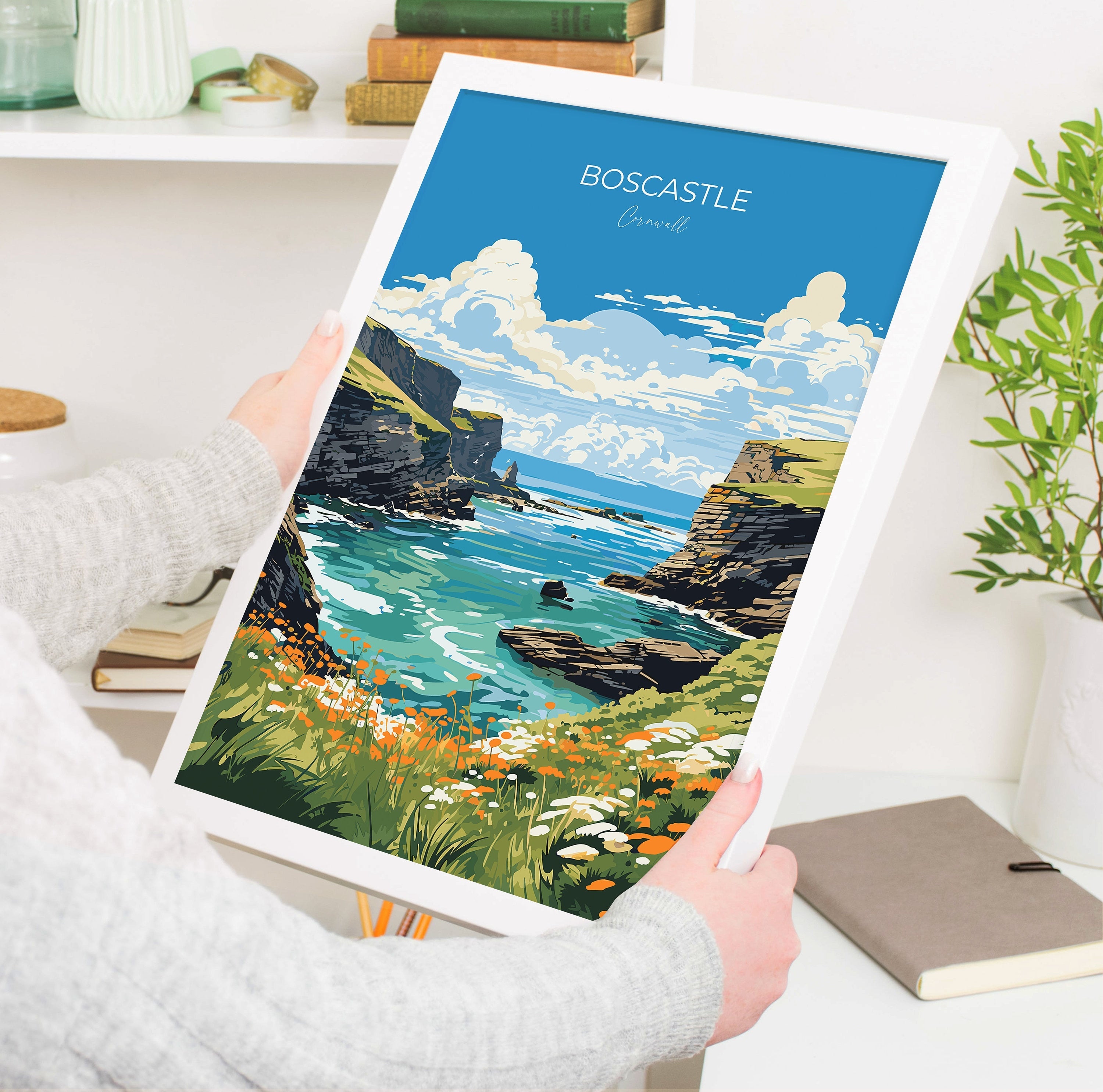 Boscastle Travel Poster, Travel Print of Boscastle, England, Cornwall Art, Boscastle Art Lovers Gift, Wall Art Print NQ Media Designs