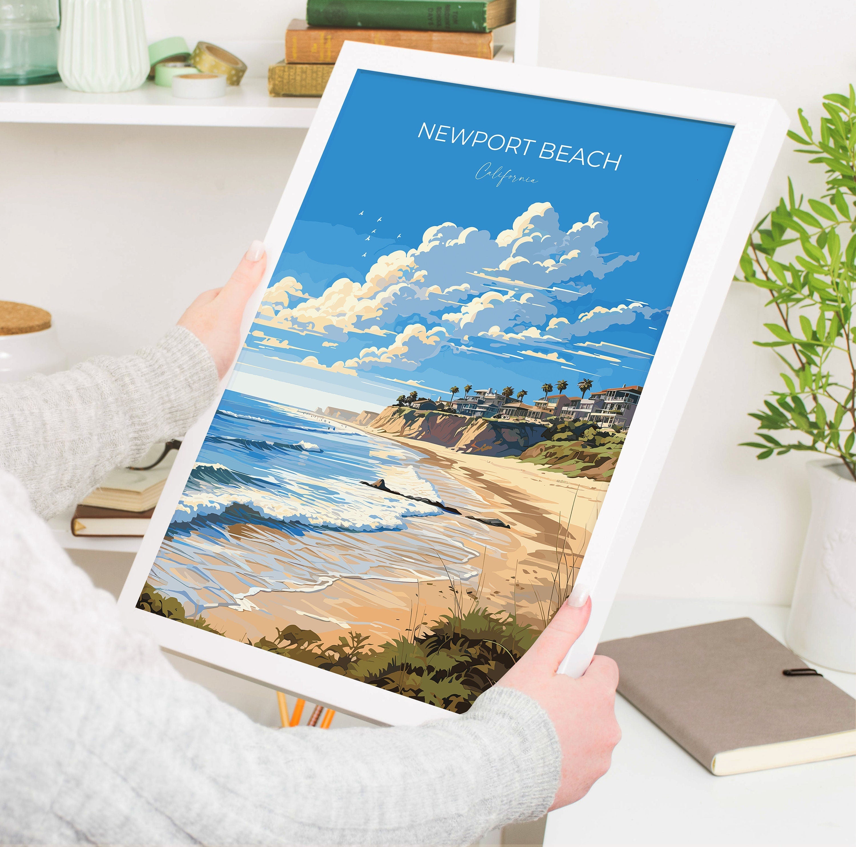 Newport Beach Travel Poster, Travel Print of Newport Beach, California, Newport Beach Art Lovers Gift, USA Gift, Wall Art Print NQ Media Designs