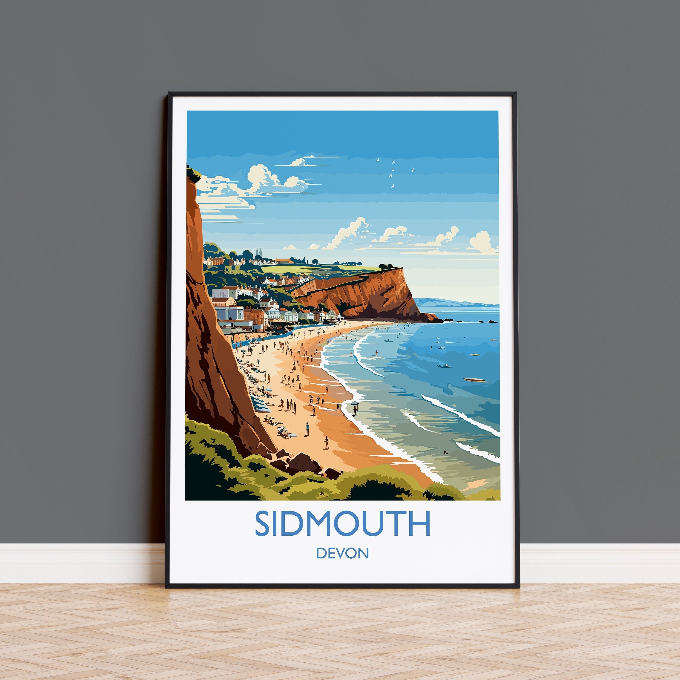 Sidmouth Travel Print, Travel Poster of Sidmouth, England, Devon Art, Sidmouth Art Lovers Gift, Wall Art Print NQ Media Designs