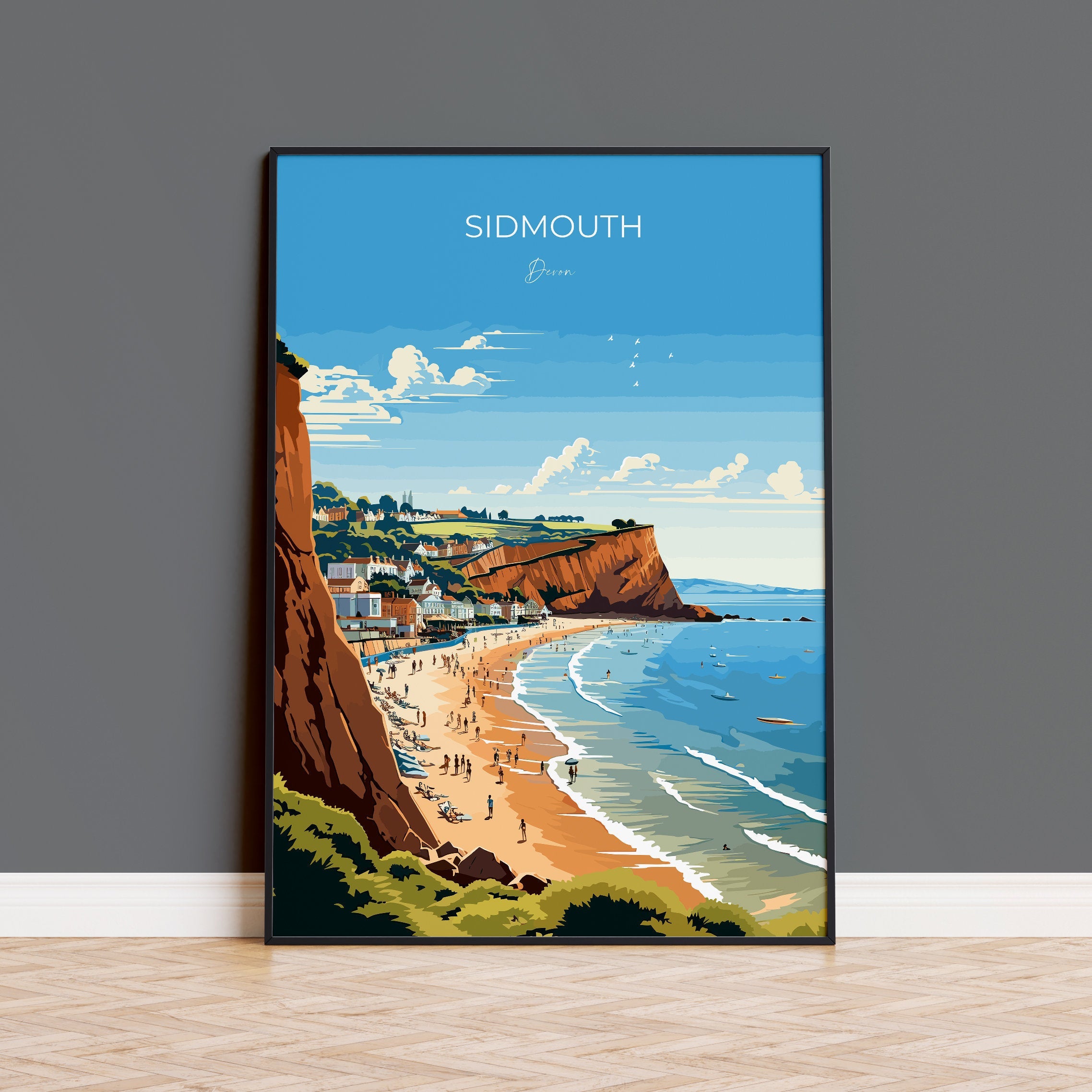 Sidmouth Travel Poster, Travel Print of Sidmouth, England, Devon Art, Sidmouth Art Lovers Gift, Wall Art Print NQ Media Designs
