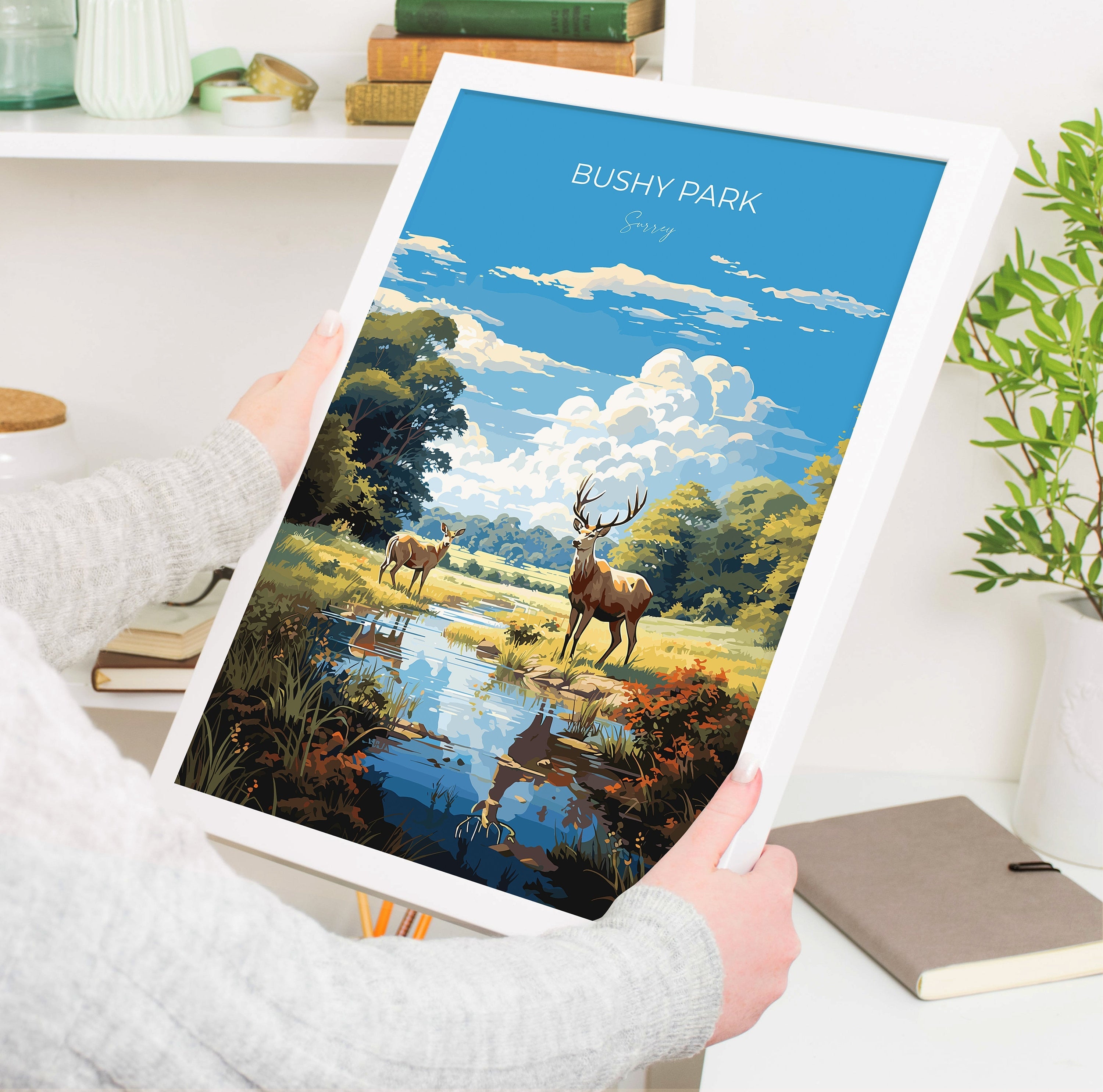 Bushy Park Travel Poster, Travel Print of Bushy Park, Surrey, London,England, London Art Lovers Gift, Wall Art Print NQ Media Designs