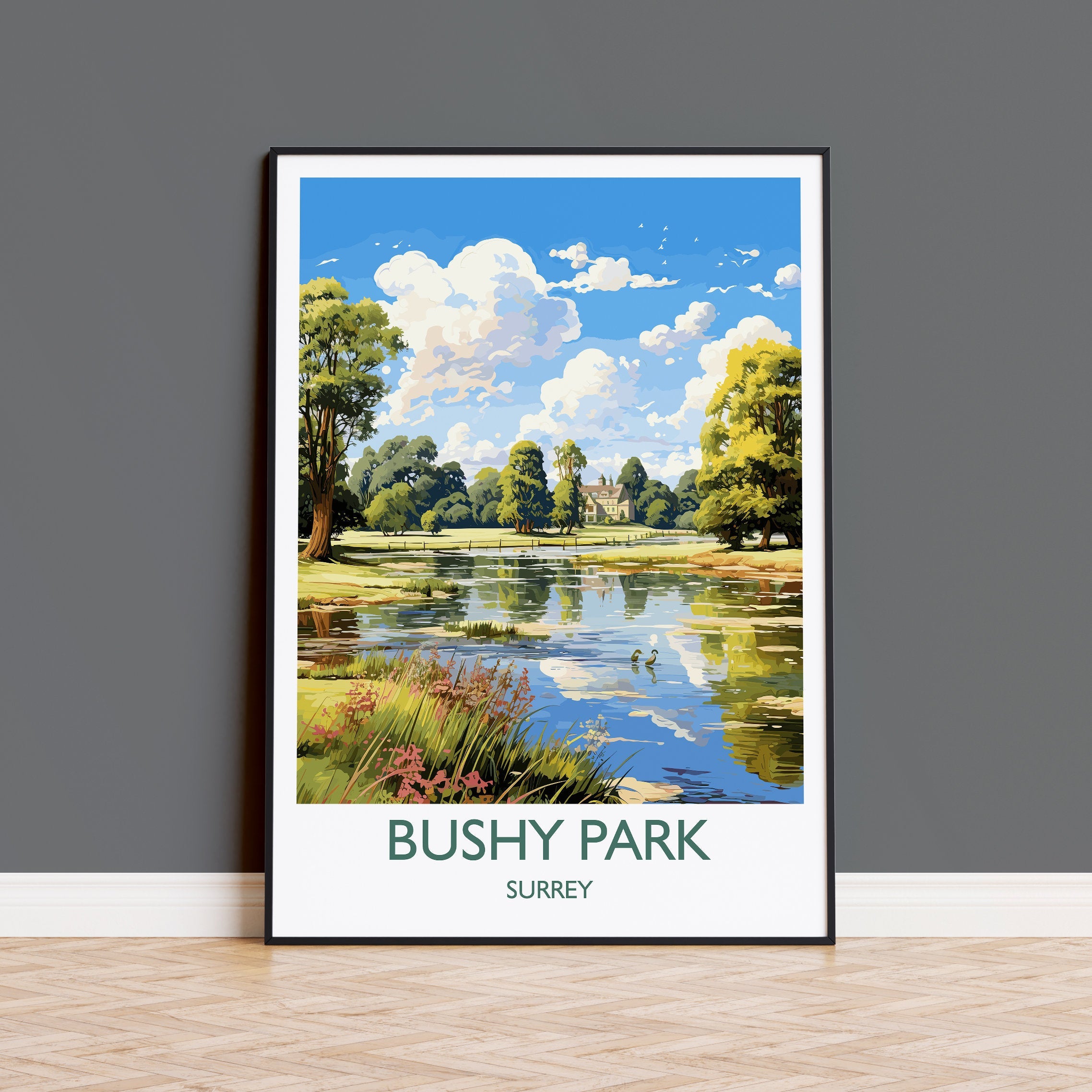 Bushy Park Travel Print, Travel Poster of Bushy Park, Surrey, London,England, London Art Lovers Gift, Wall Art Print NQ Media Designs