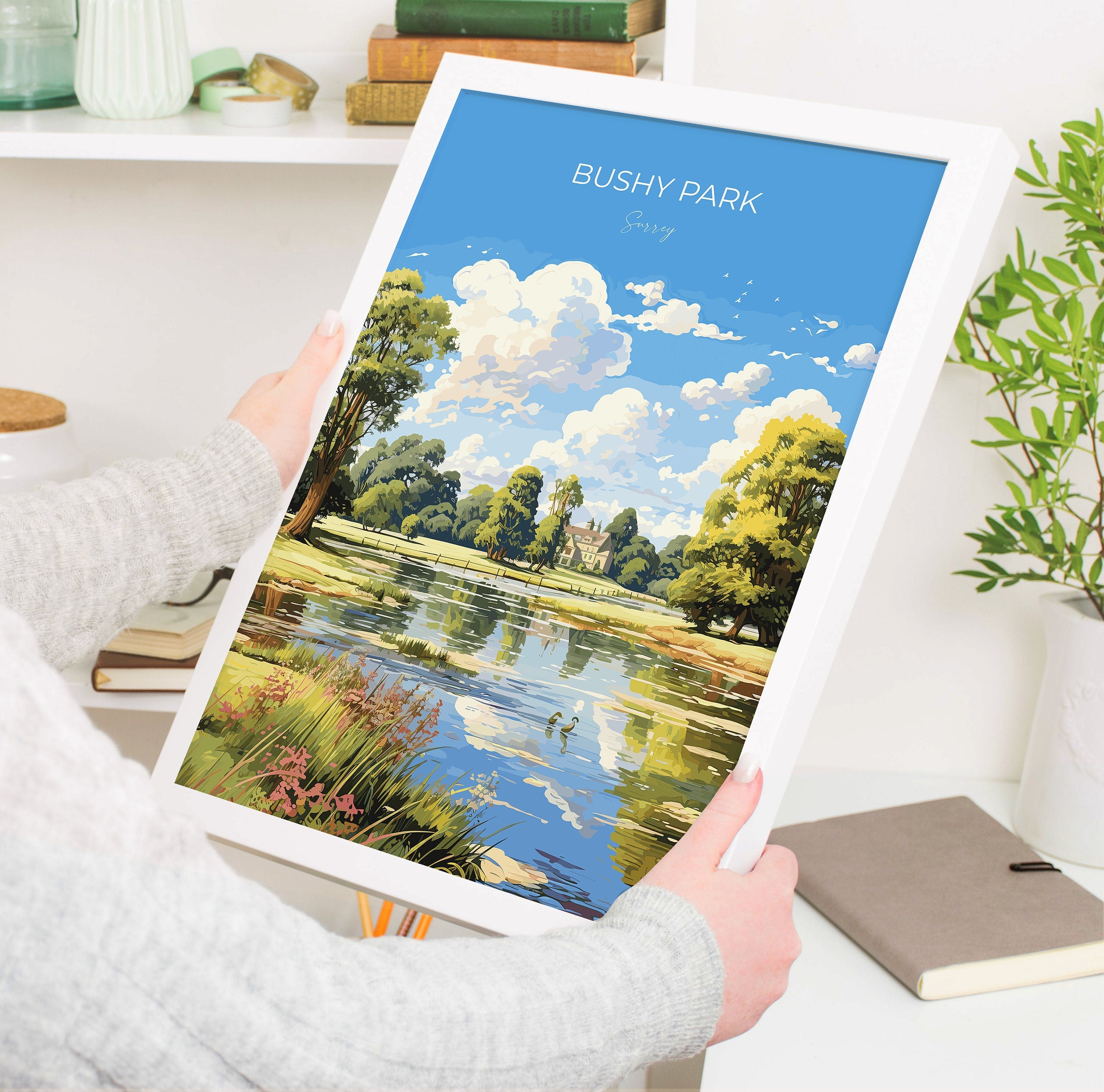 Bushy Park Travel Poster, Travel Print of Bushy Park, Surrey, London,England, London Art Lovers Gift, Wall Art Print NQ Media Designs