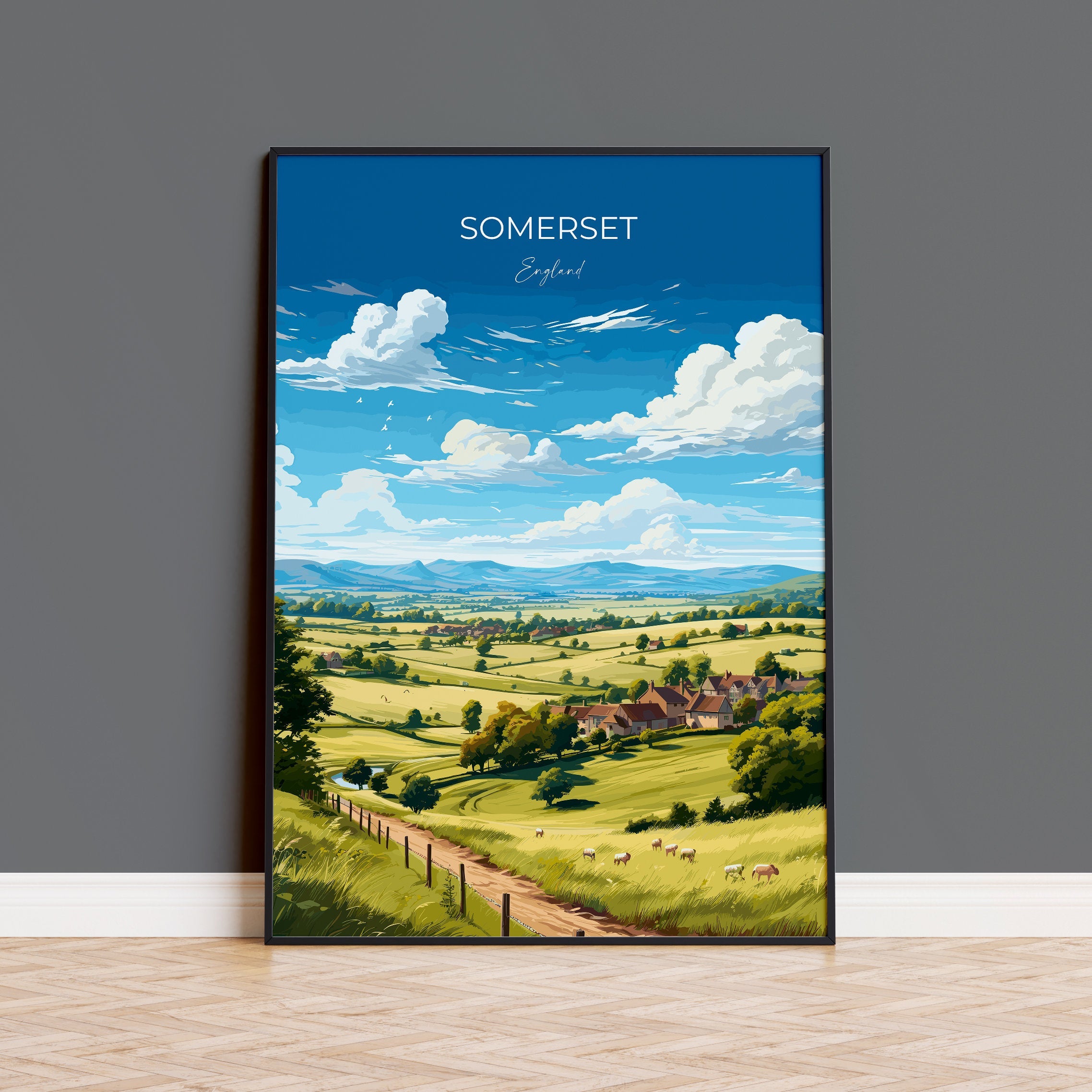 Somerset Travel Poster Wall Art, Travel Print of Somerset, England, Somerset Art Lovers Gift, Somerset Gift NQ Media Designs