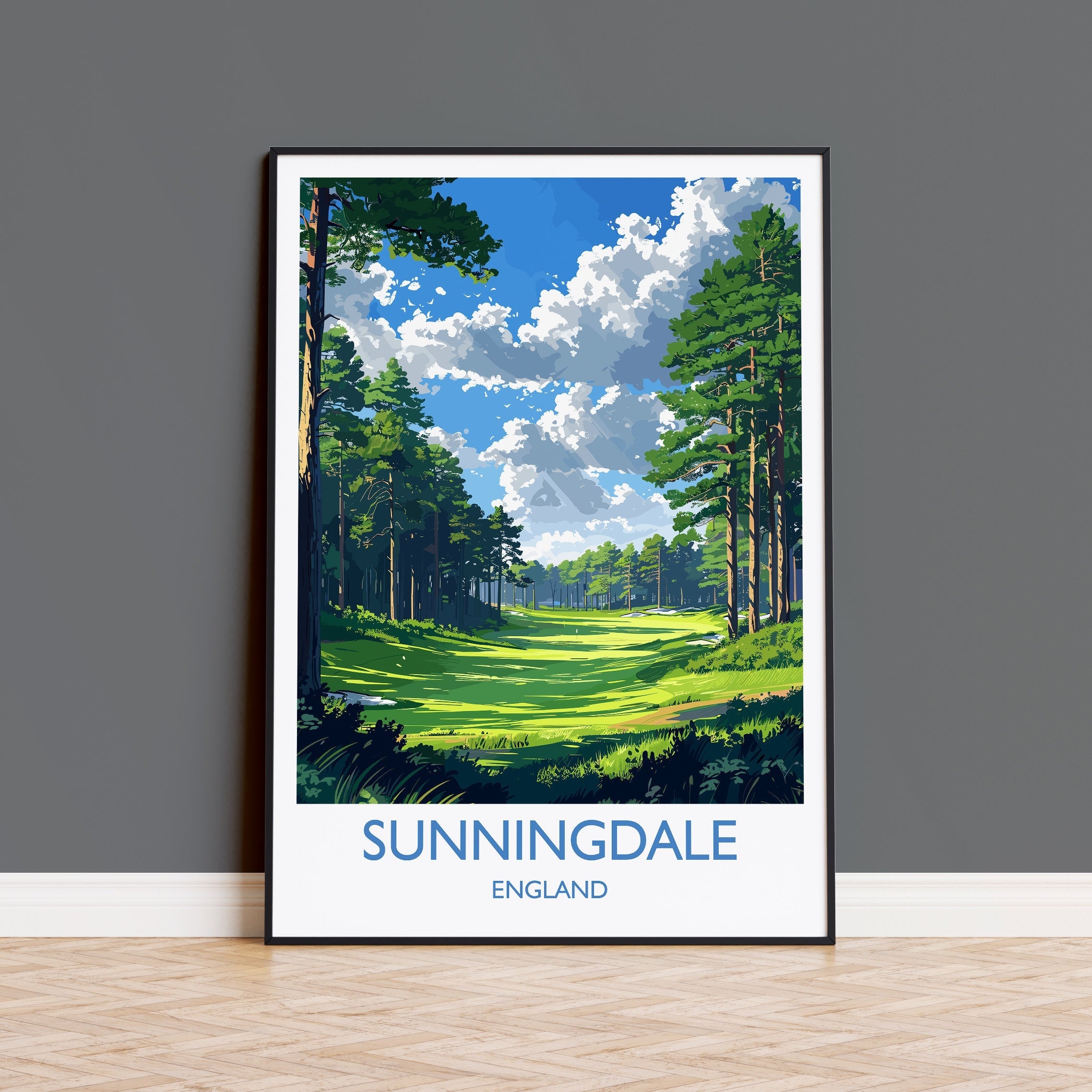 Sunningdale Travel Print, Travel Poster of Sunningdale Golf Course, Sunningdale Art Lovers Gift, Berkshire, Birthday Gift NQ Media Designs