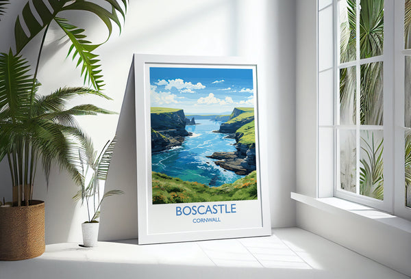 Boscastle Travel Print, Travel Poster of Boscastle, England, Cornwall Art, Boscastle Art Lovers Gift, Wall Art Print