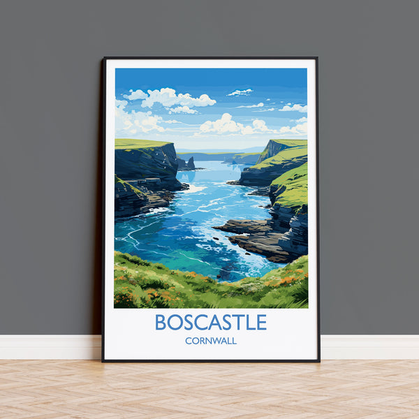 Boscastle Travel Print, Travel Poster of Boscastle, England, Cornwall Art, Boscastle Art Lovers Gift, Wall Art Print