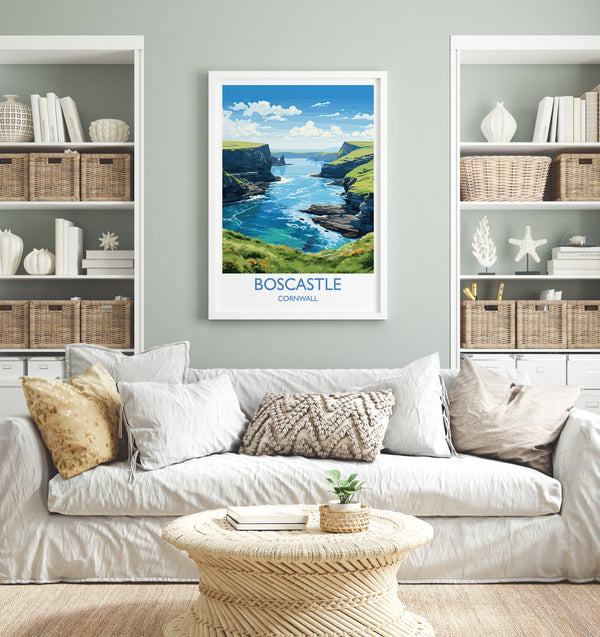 Boscastle Travel Print, Travel Poster of Boscastle, England, Cornwall Art, Boscastle Art Lovers Gift, Wall Art Print