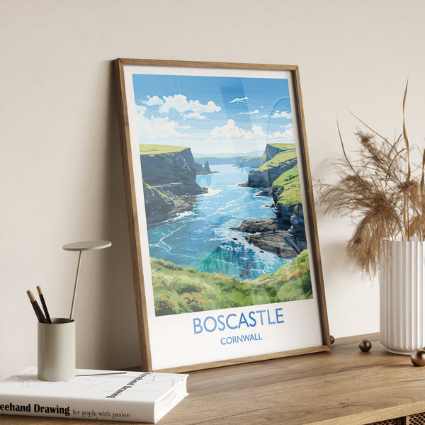 Boscastle Travel Print, Travel Poster of Boscastle, England, Cornwall Art, Boscastle Art Lovers Gift, Wall Art Print