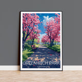 Greenwich Park Travel Poster Wall Art, Travel Print of Greenwich Park, Spring Blossom, Greenwich Park Art Gift, London Art Lovers Gift NQ Media Designs
