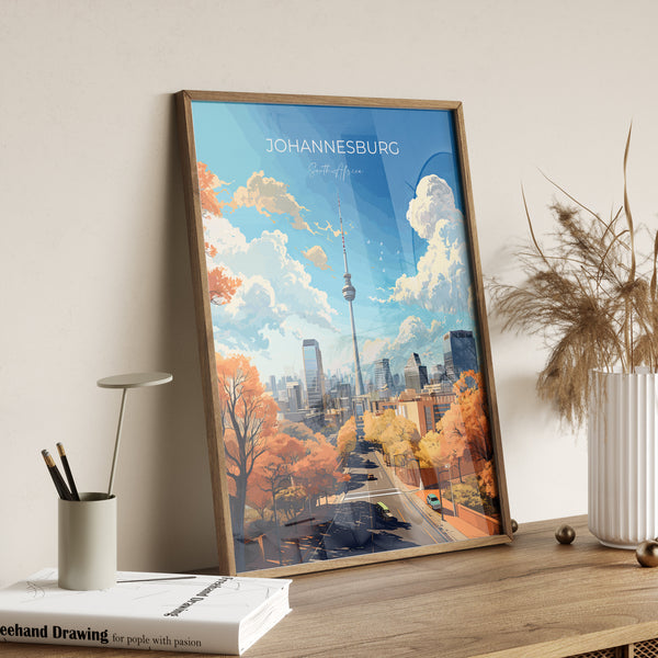 Johannesburg Travel Poster, Travel Print of Johannesburg, Johannesburg Art Lovers Gift, South Africa Gift, Wall Art Print
