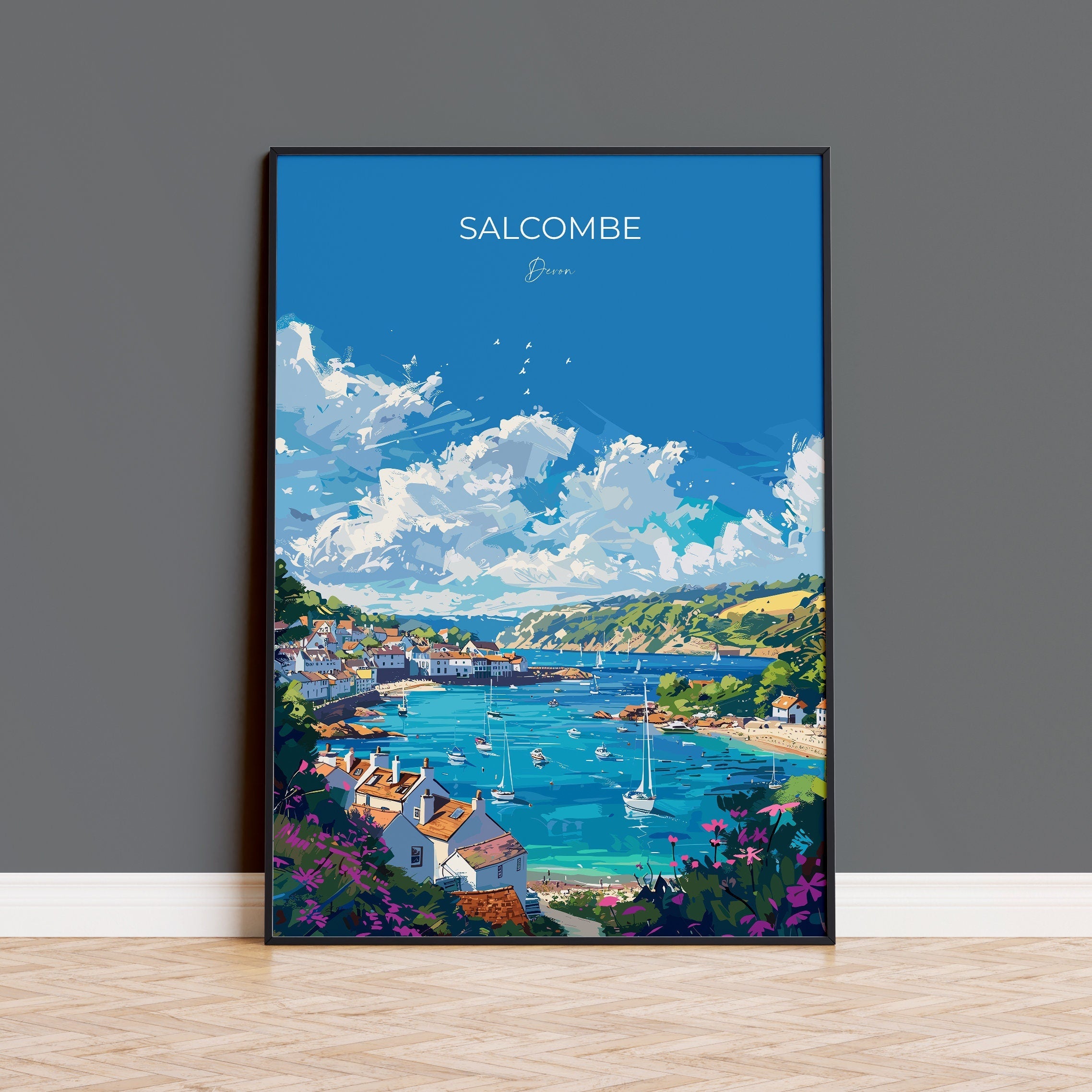 Salcombe Travel Poster, Travel Print of Salcombe, England, Devon Art, Salcombe Art Lovers Gift, Wall Art Print NQ Media Designs