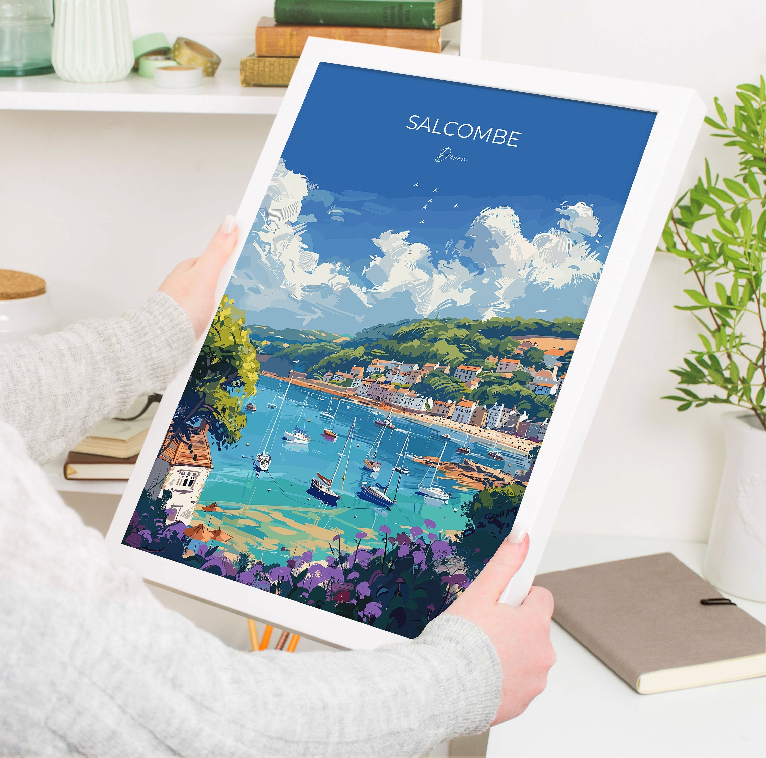Salcombe Travel Poster, Travel Print of Salcombe, England, Devon Art, Salcombe Art Lovers Gift, Wall Art Print NQ Media Designs