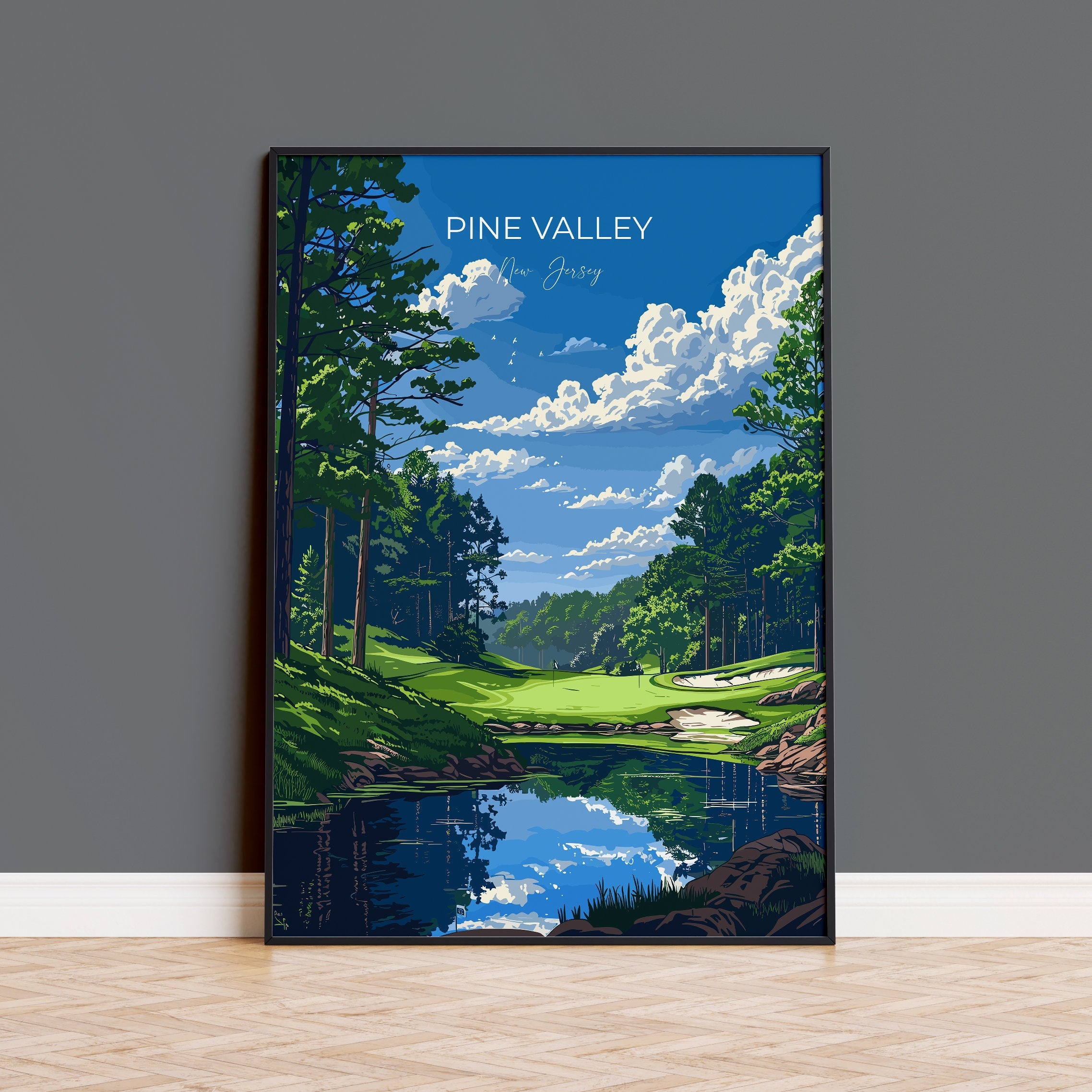 Pine Valley Travel Poster, Travel Print of Pine Valley Golf Course, Pine Valley Art Lovers Gift, New Jersey USA art, Wedding Gift NQ Media Designs