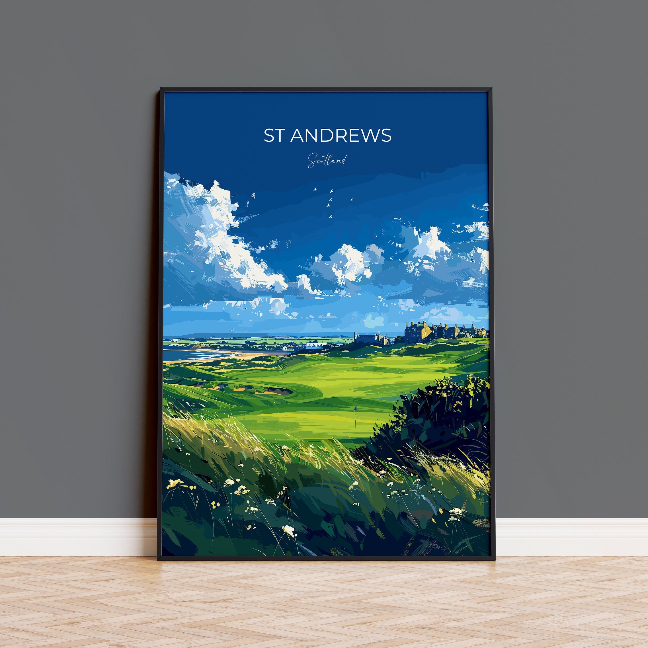 St Andrews Travel Poster Wall Art, Travel Print of St Andrews, Scotland, St Andrews Golf Art Lovers Gift, St Andrews Gift NQ Media Designs