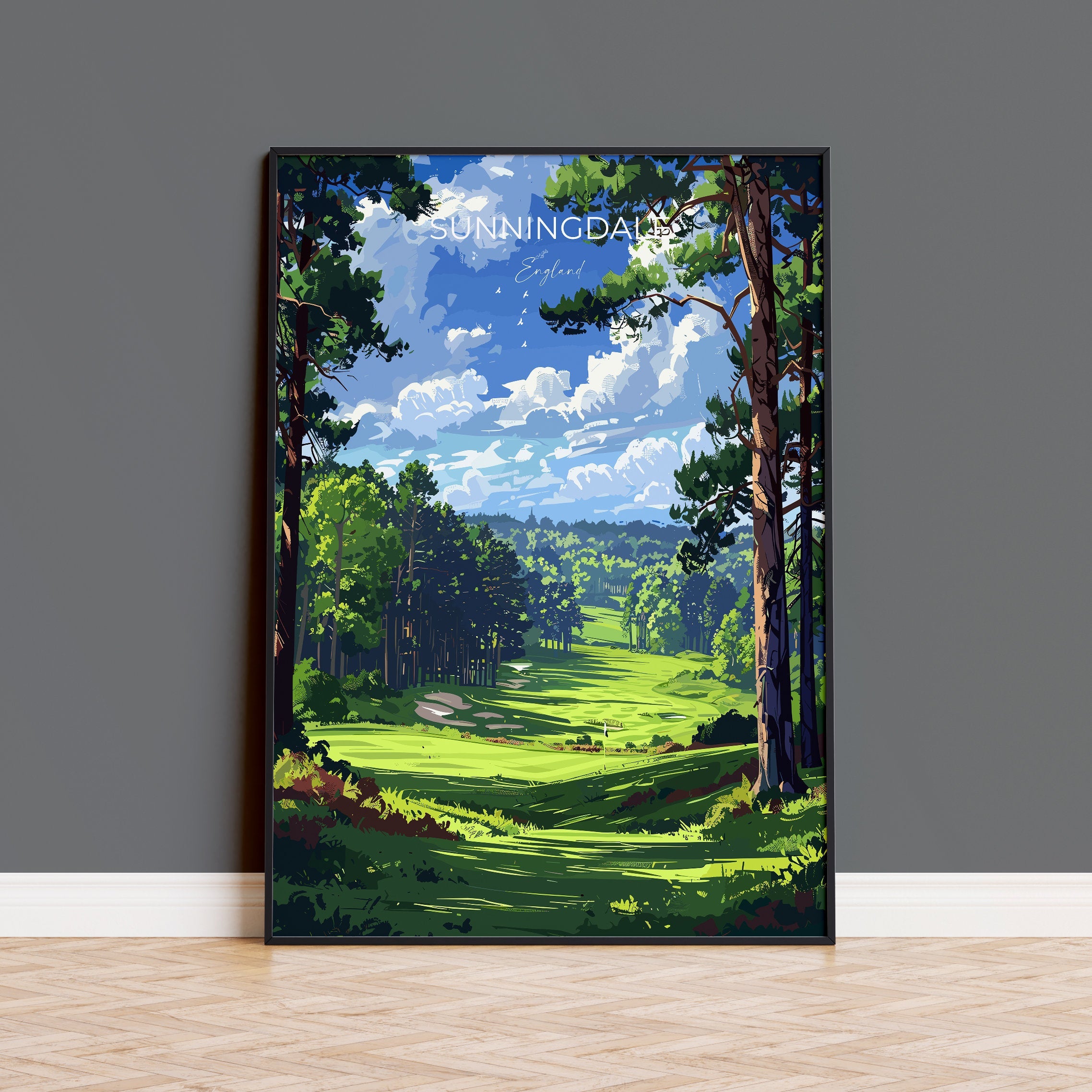 Sunningdale Travel Poster, Travel Print of Sunningdale Golf Course, Sunningdale Art Lovers Gift, Berkshire, Birthday Gift NQ Media Designs