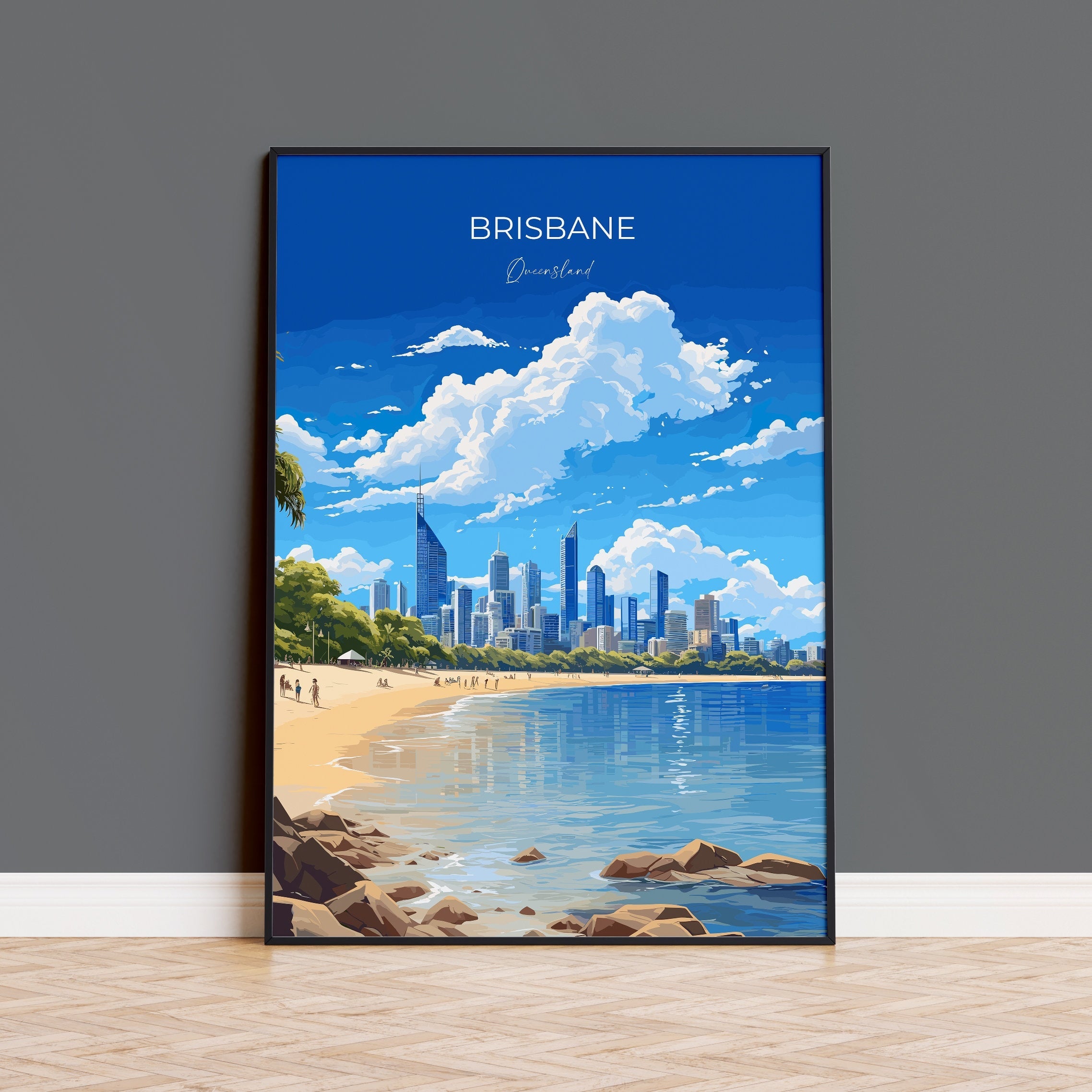 Brisbane Travel Poster, Travel Print of Brisbane , Queensland Art, Australia Art Lovers Gift, Brisbane Wall Art NQ Media Designs