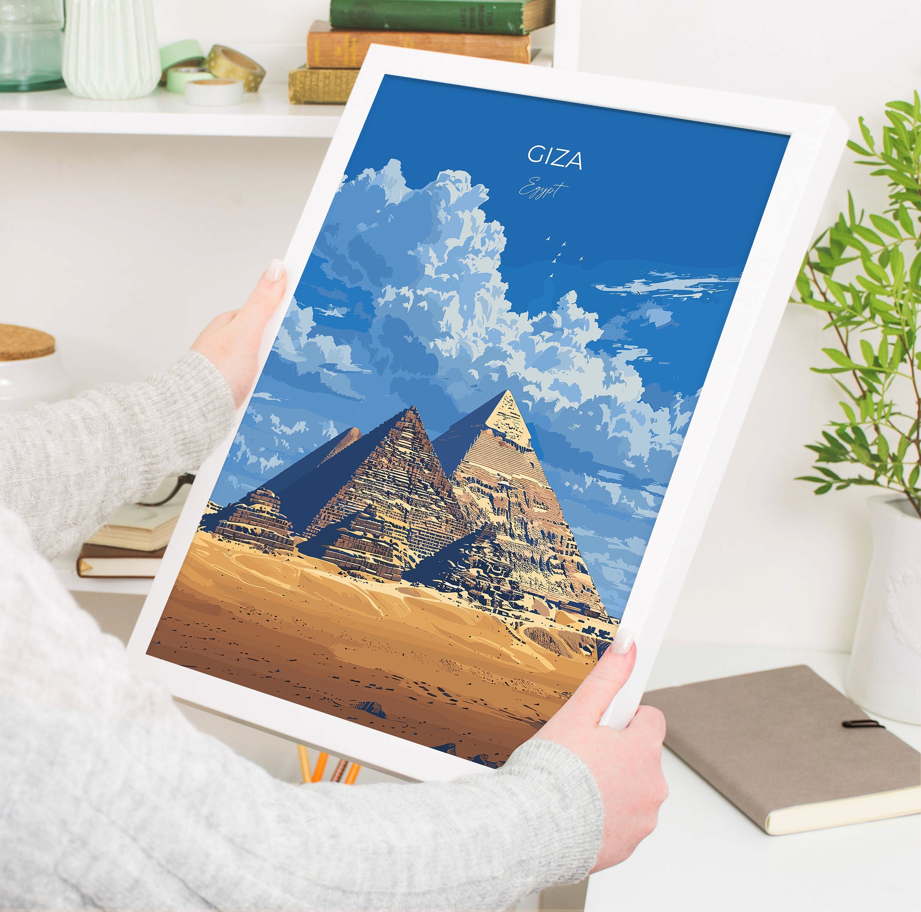 Giza Travel Poster, Travel Print of Giza, Egypt Art Lovers Gift, Giza Pyramids Wall Art NQ Media Designs