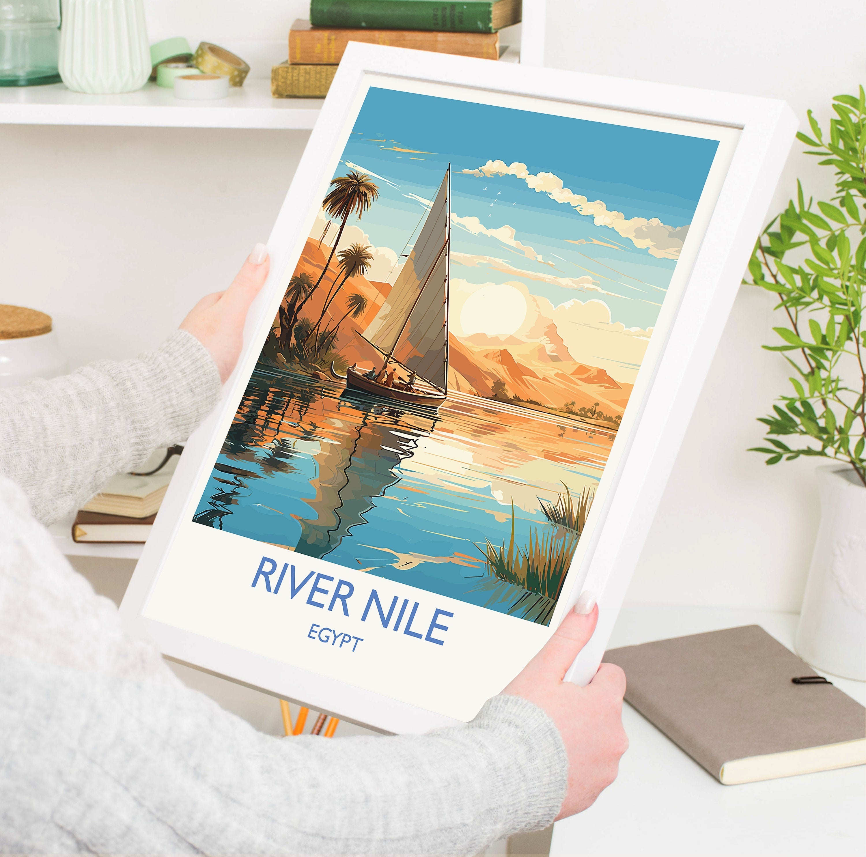 River Nile Travel Print, Travel Poster of River Nile, Egypt Art Lovers Gift, River Nile Wall Art NQ Media Designs