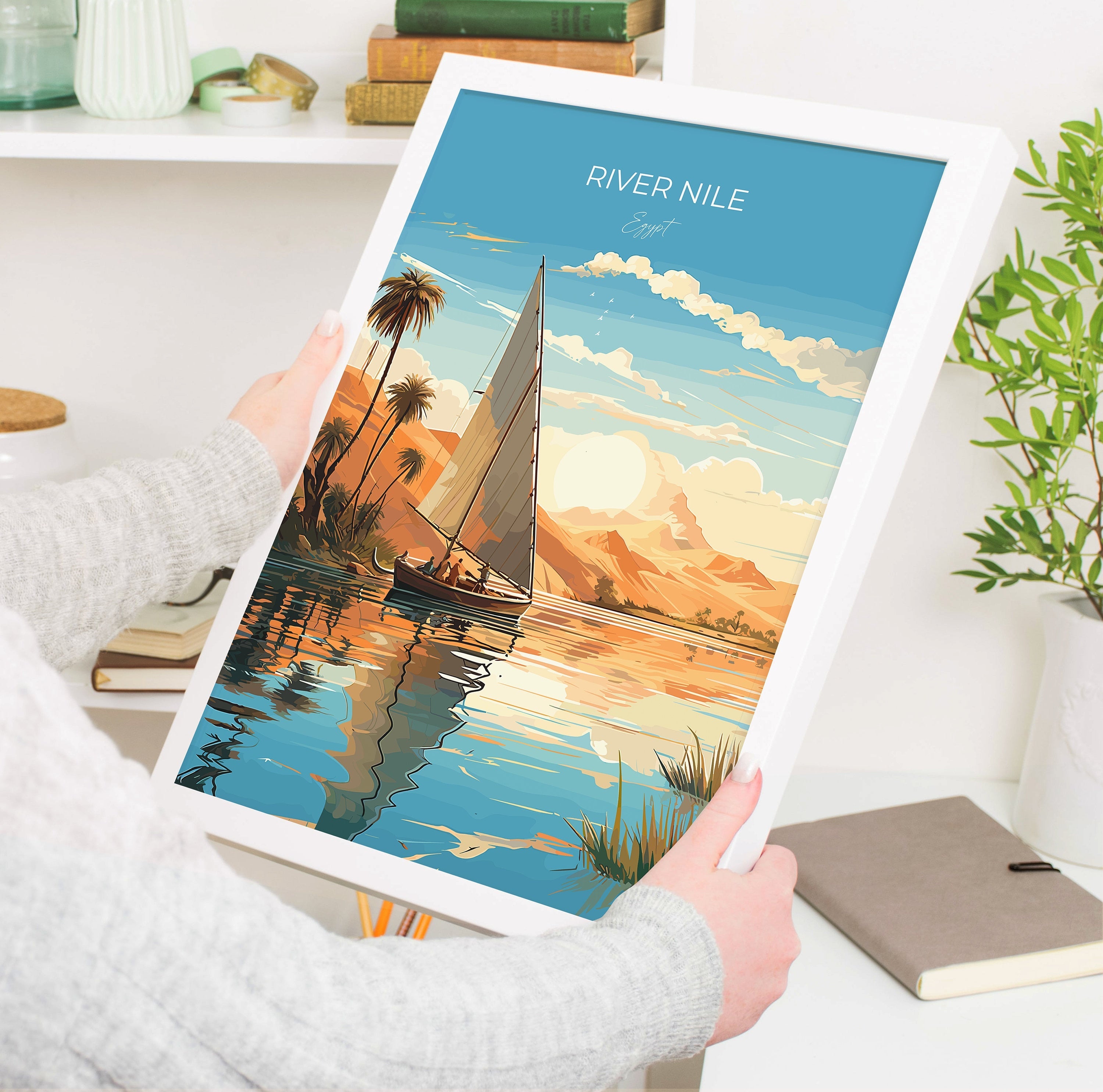 River Nile Travel Poster, Travel Print of River Nile, Egypt Art Lovers Gift, River Nile Wall Art NQ Media Designs