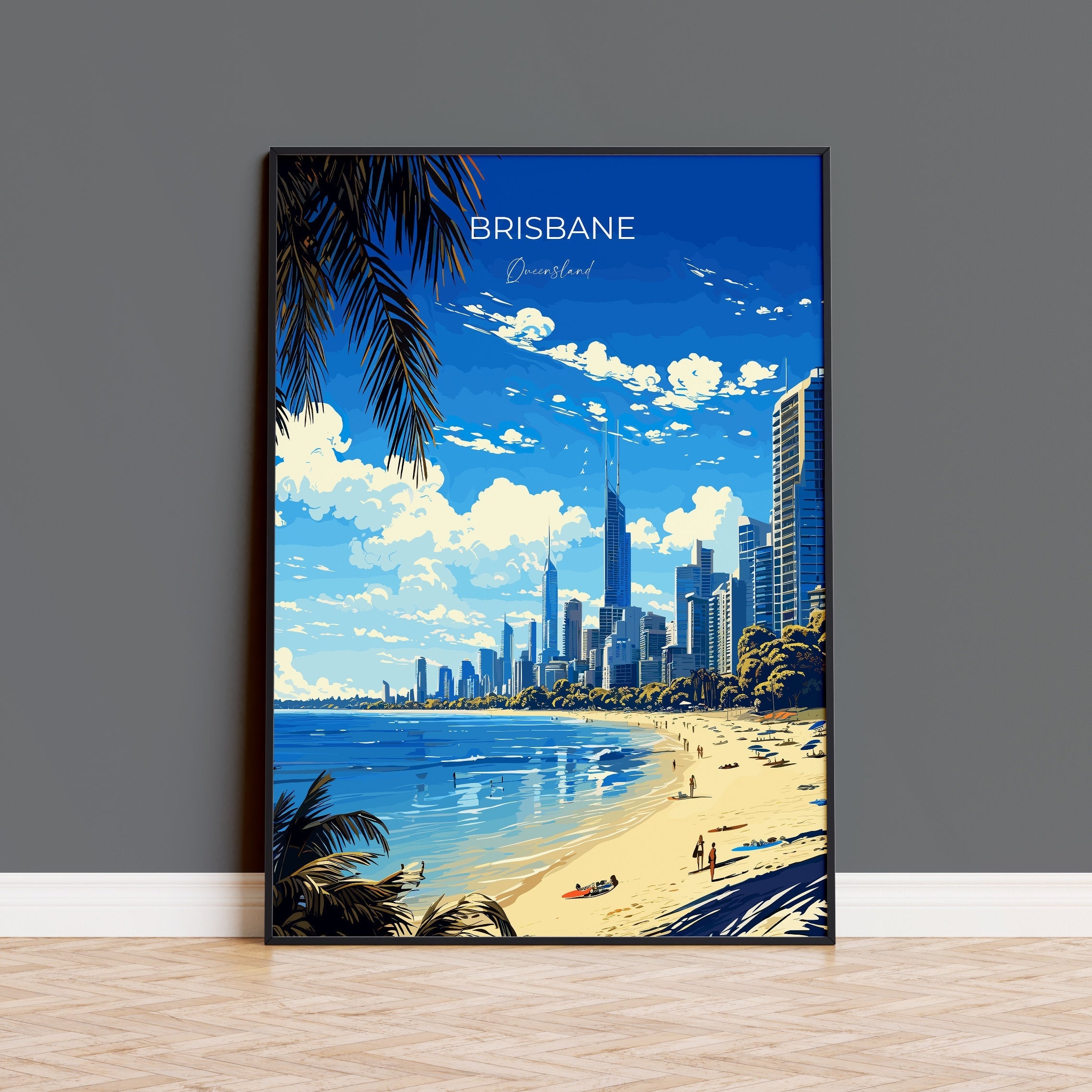 Brisbane Travel Poster, Travel Print of Brisbane , Queensland Art, Australia Art Lovers Gift, Brisbane Wall Art NQ Media Designs