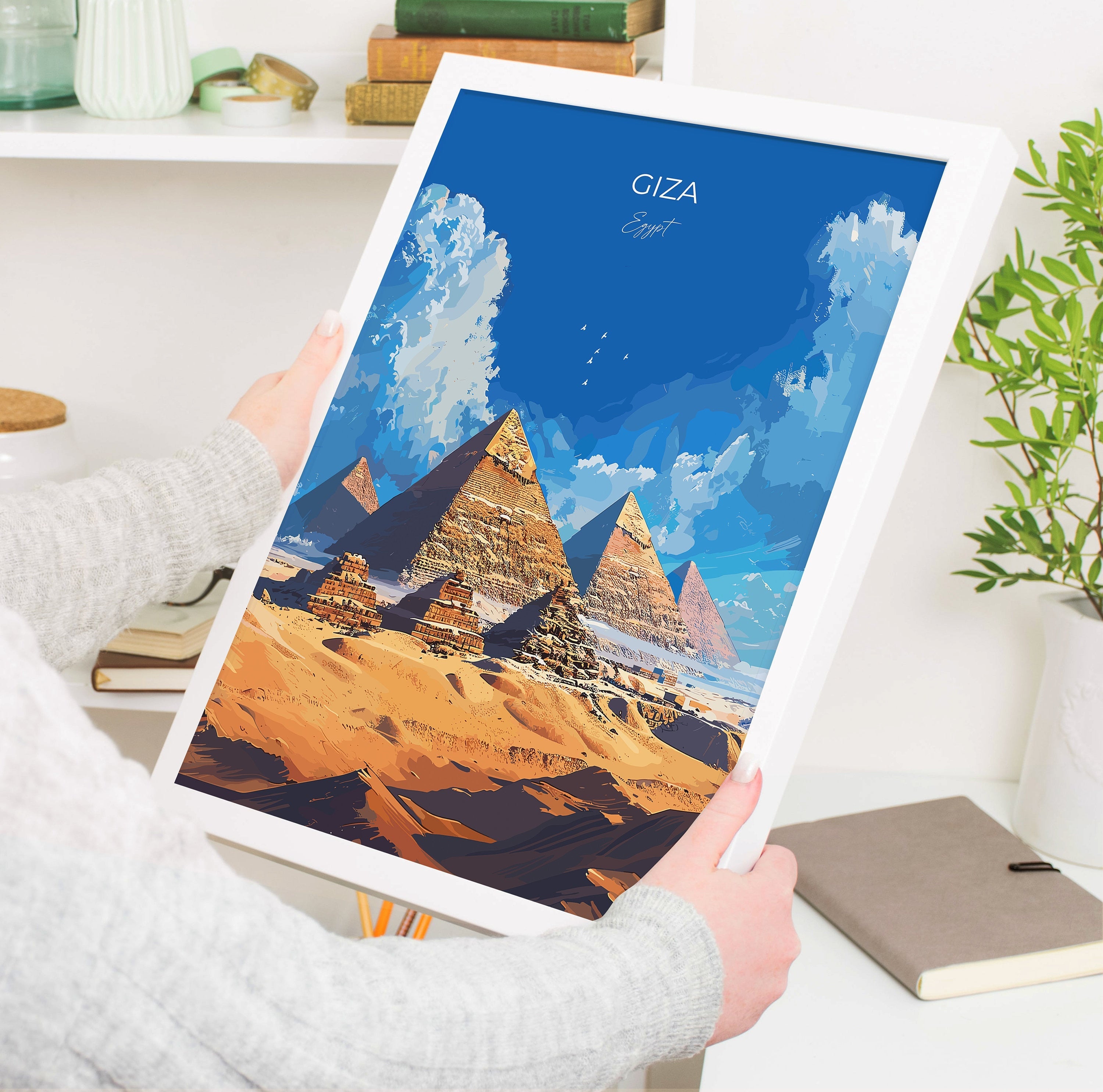 Giza Travel Poster, Travel Print of Giza, Egypt Art Lovers Gift, Giza Pyramids Wall Art NQ Media Designs
