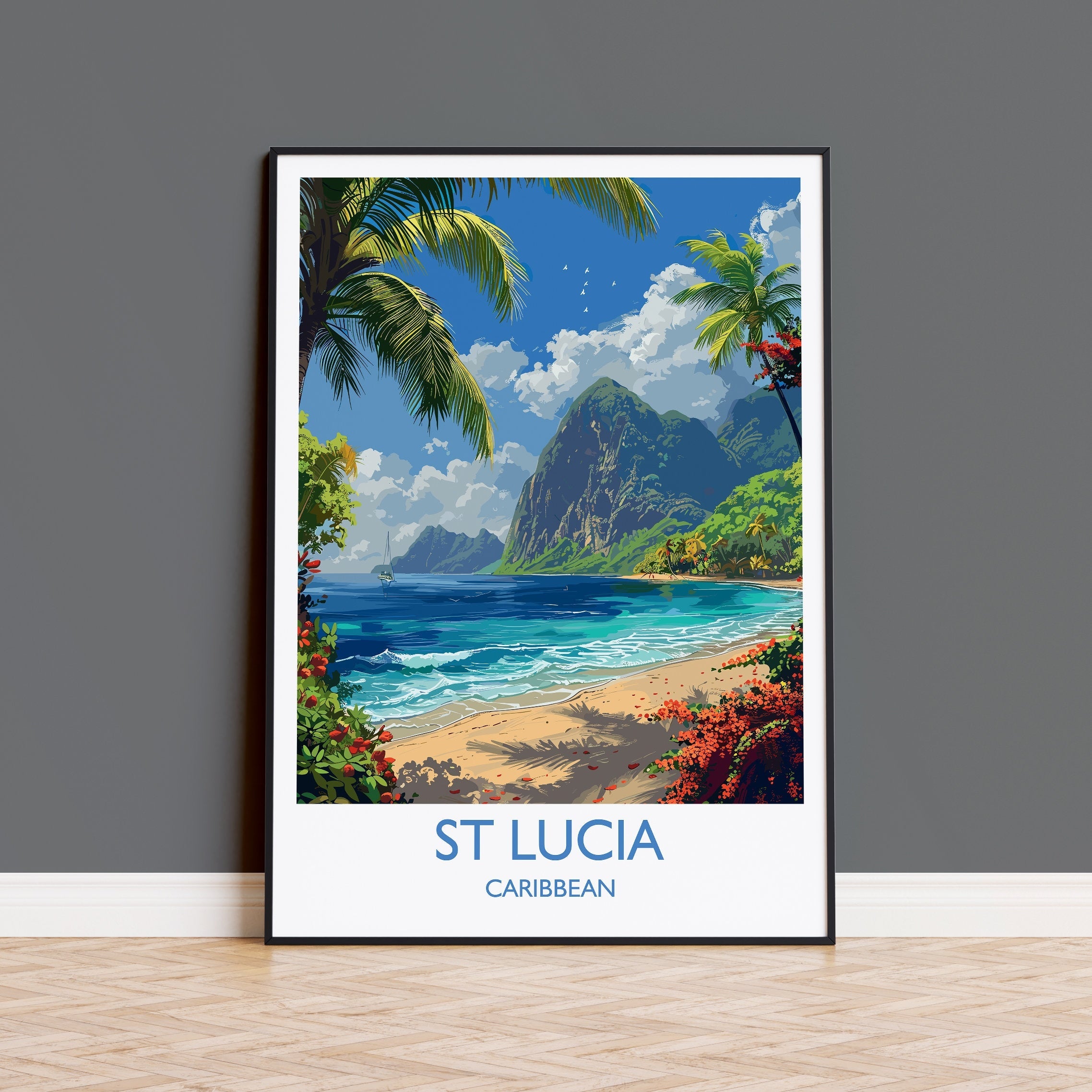 St Lucia Travel Print Wall Art, Travel Poster of St Lucia, Caribbean, St Lucia Art Lovers Gift, Caribbean Gift, Wall Art Print NQ Media Designs
