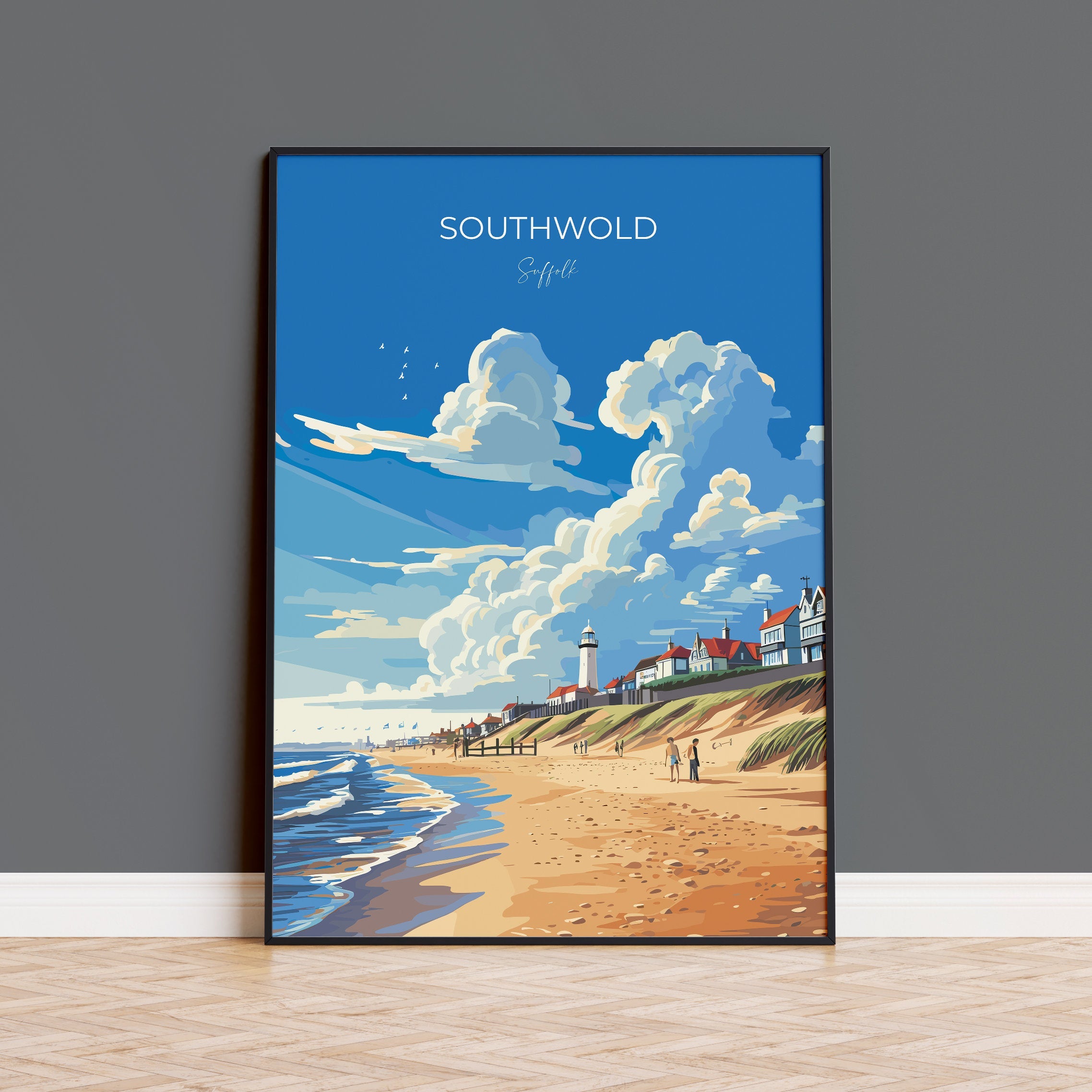Southwold Travel Poster, Travel Print of Southwold, Southwold Art Lovers Gift, Suffolk Coast Wall Art NQ Media Designs