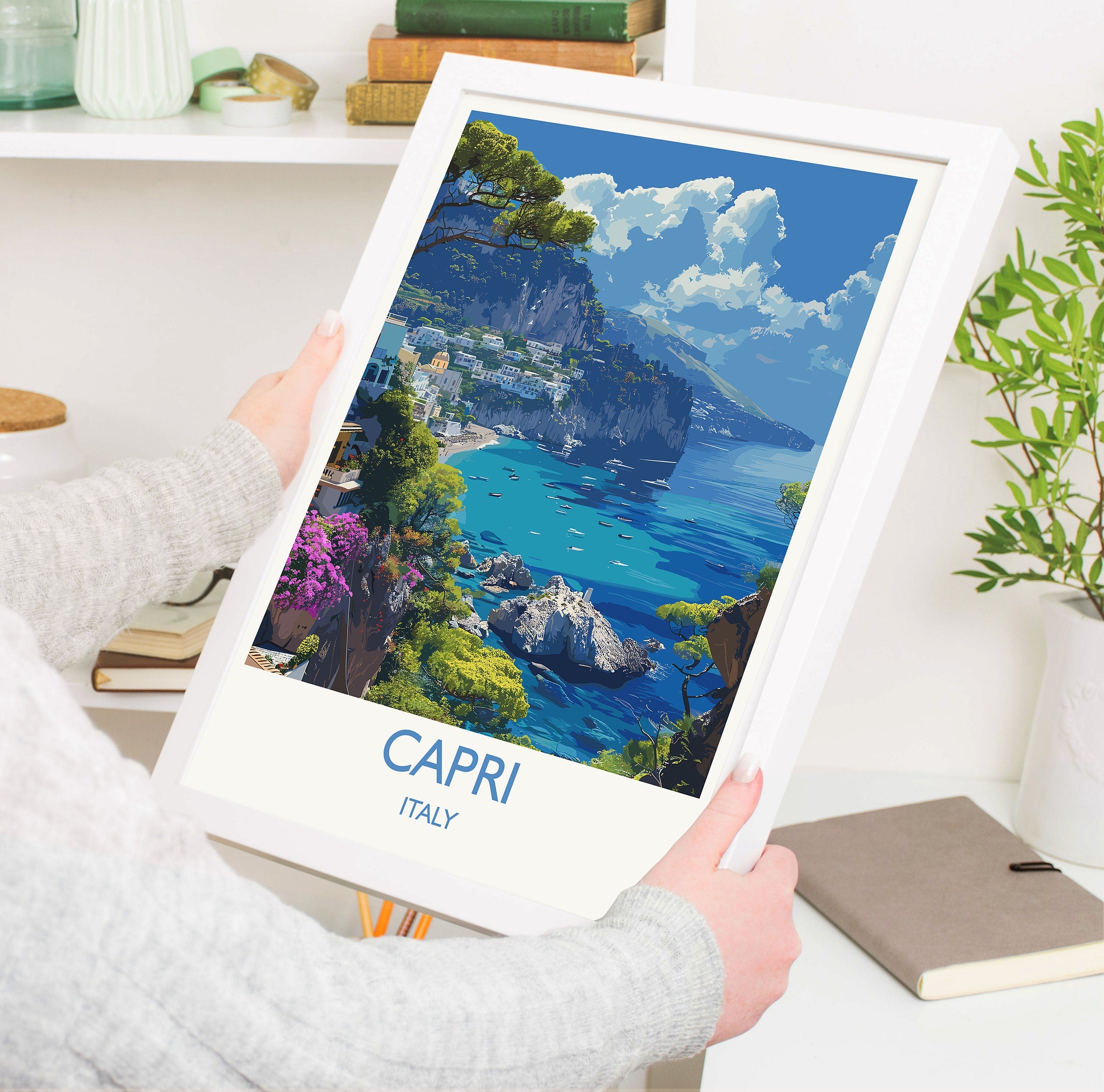 Capri Travel Print, Travel Poster of Capri, Italy, Capri Art Lovers Gift, Amalfi Coast Gift, Wall Art Print NQ Media Designs