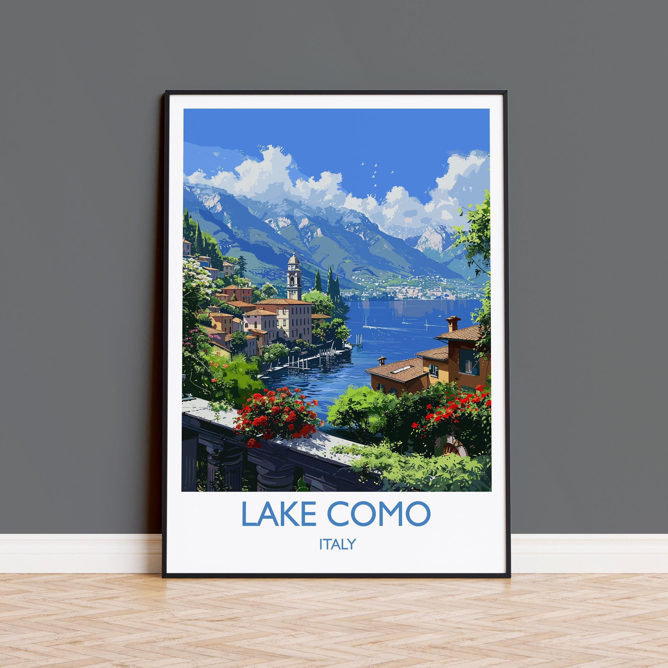 Lake Como Travel Poster Wall Art, Travel Print of Lake Como, Lake Como Art Lovers Gift, Italy, Italian Lakes Art Gift NQ Media Designs