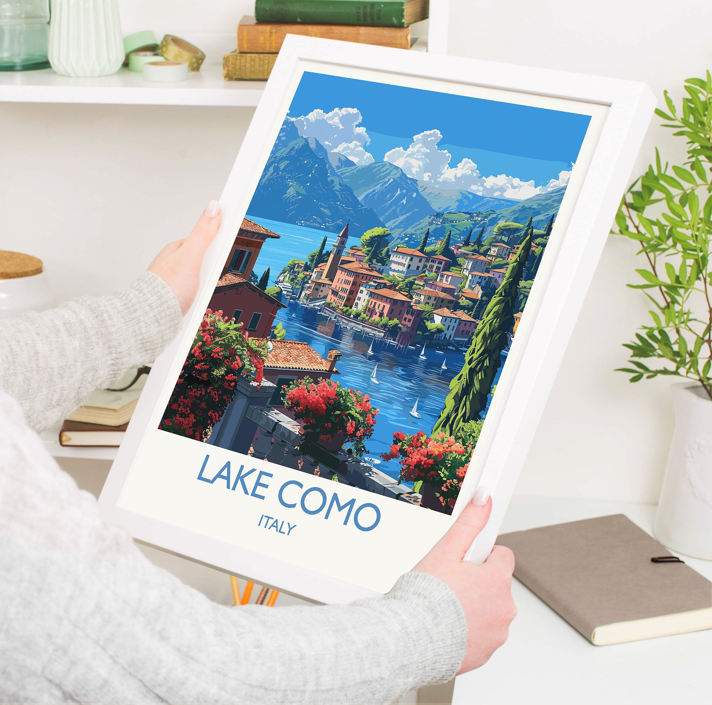 Lake Como Travel Poster Wall Art, Travel Print of Lake Como, Lake Como Art Lovers Gift, Italy, Italian Lakes Art Gift NQ Media Designs