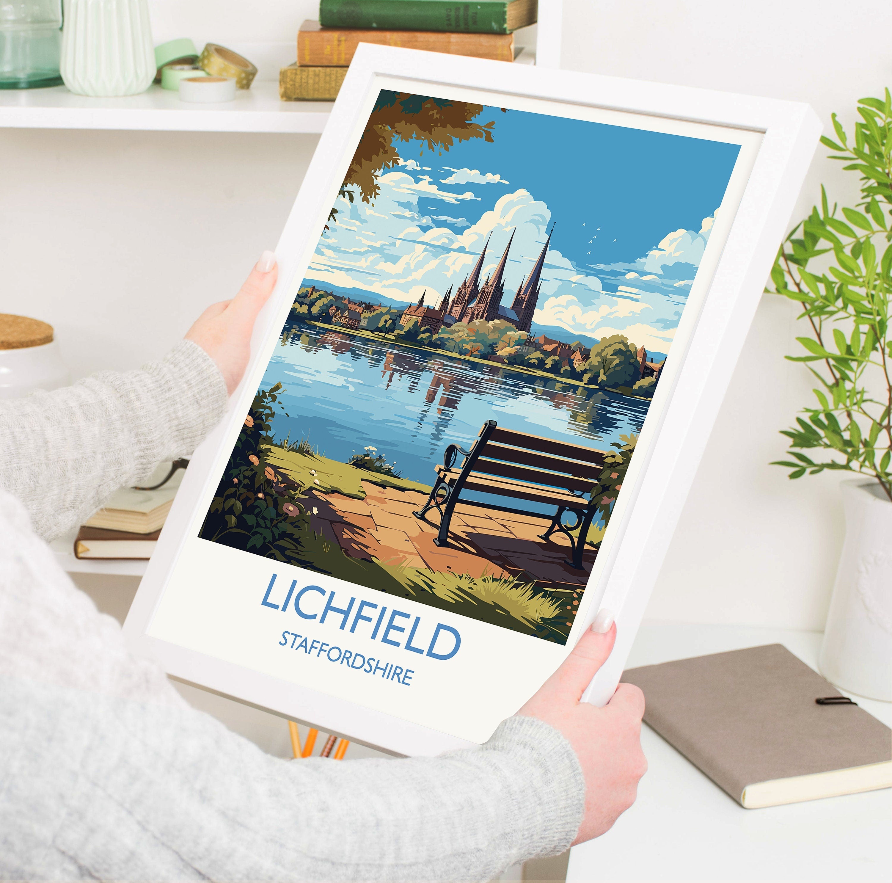 Lichfield Travel Print, Travel Poster of Lichfield, England, Staffordshire Art, Lichfield Art Lovers Gift, Wall Art Print NQ Media Designs