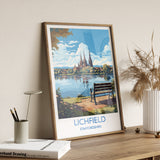 Lichfield Travel Print, Travel Poster of Lichfield, England, Staffordshire Art, Lichfield Art Lovers Gift, Wall Art Print NQ Media Designs