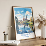 Lichfield Travel Print, Travel Poster of Lichfield, England, Staffordshire Art, Lichfield Art Lovers Gift, Wall Art Print NQ Media Designs