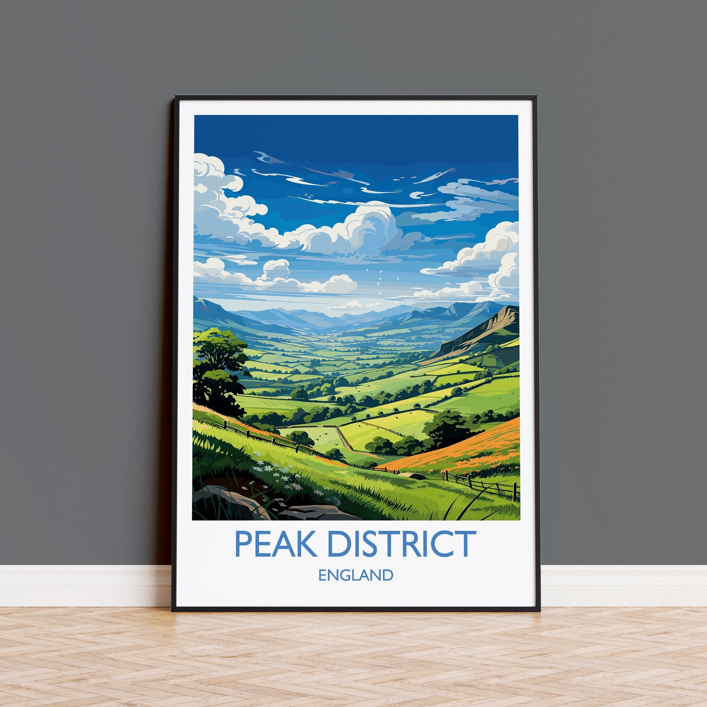 Peak District Travel Print Wall Art, Travel Poster of Peak District, Peak District Art Lovers Gift, English Countryside NQ Media Designs
