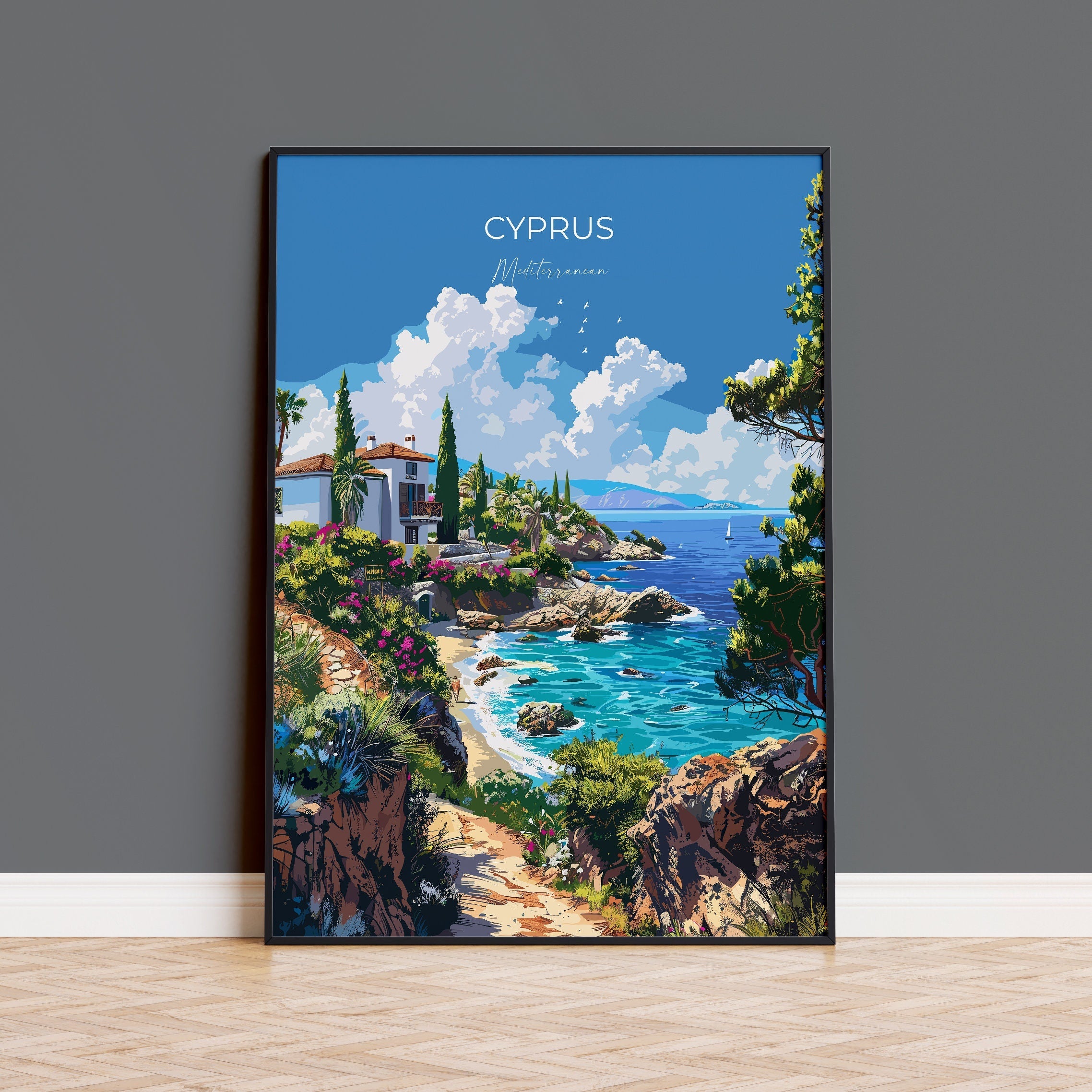 Cyprus Travel Poster, Travel Print of Cyprus, Mediterranean Art, Cyprus Art Lovers Gift, Cyprus Wall Art NQ Media Designs